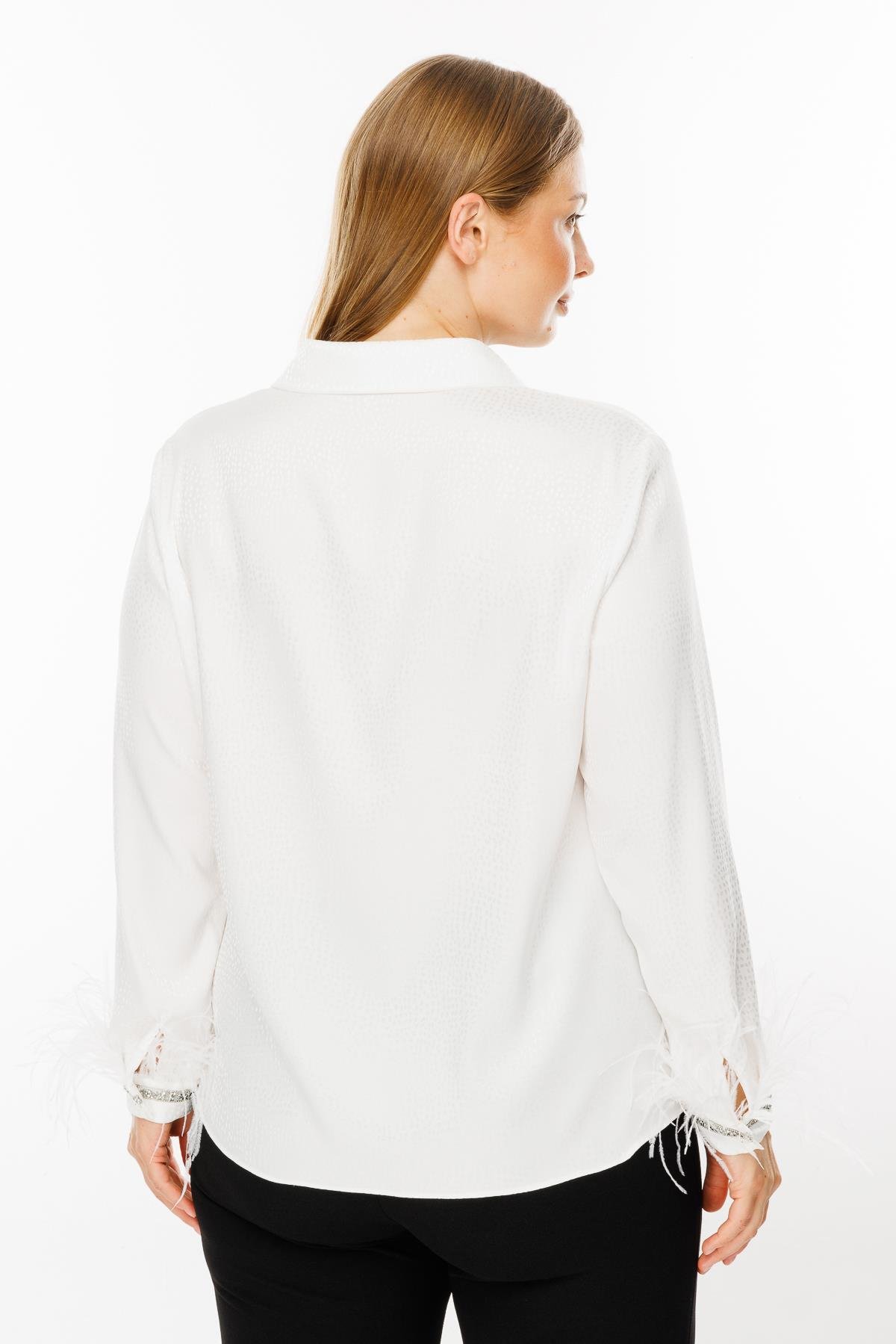 Modailgi  Kol Manşeti Otrişli Puanlı Jakar Gömlek Ekru