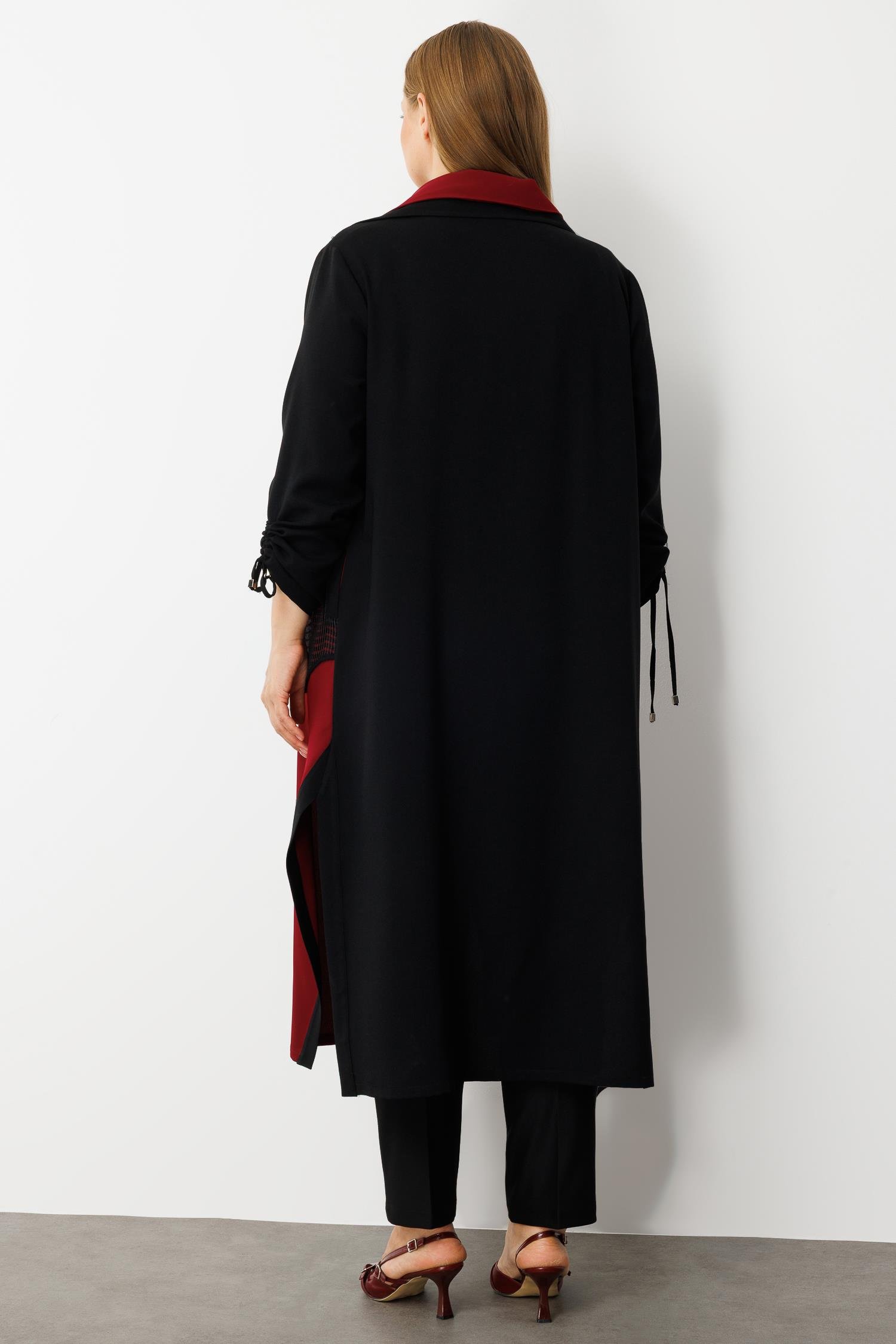 Modailgi  Kolları Büzgülü File Cep Detaylı Baskılı Uzun İkili Takım Bordo