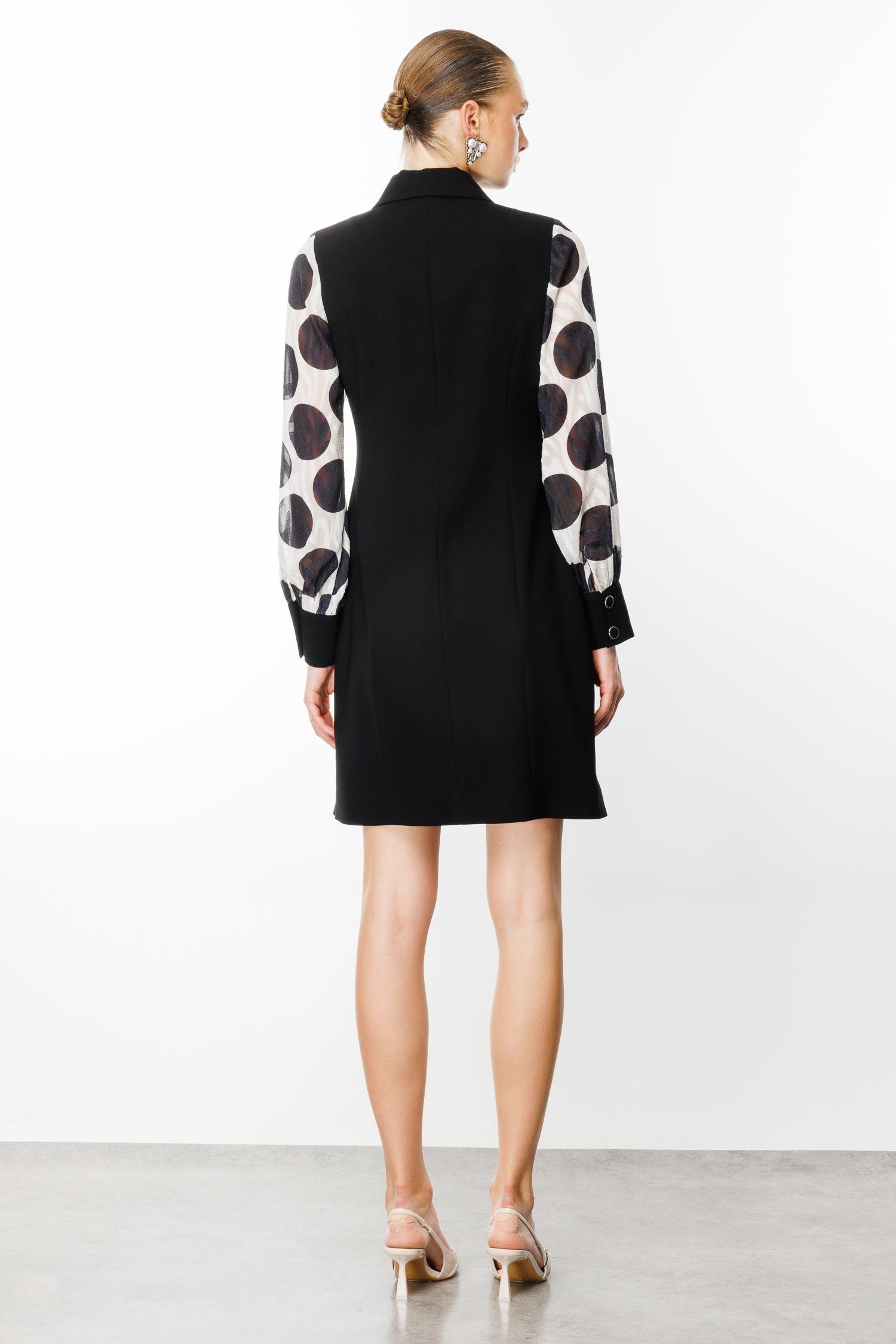 Modailgi  Kolları Puan Jakarlı Kruvaze Elbise Siyah