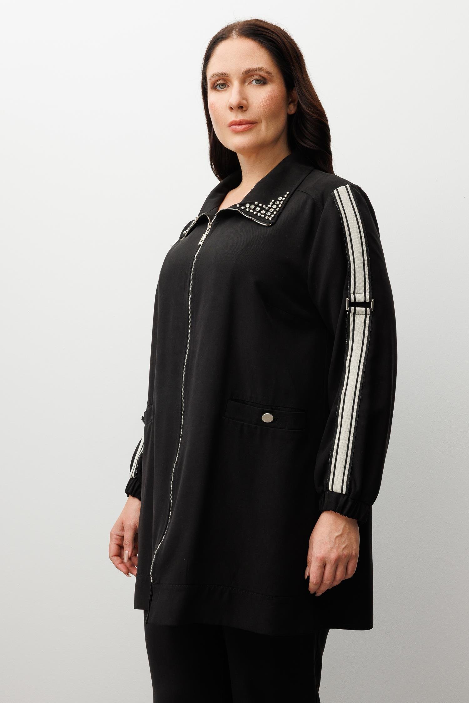 Modailgi  Kolları Ribana Detaylı Yakası İncili Tunik Takım Siyah