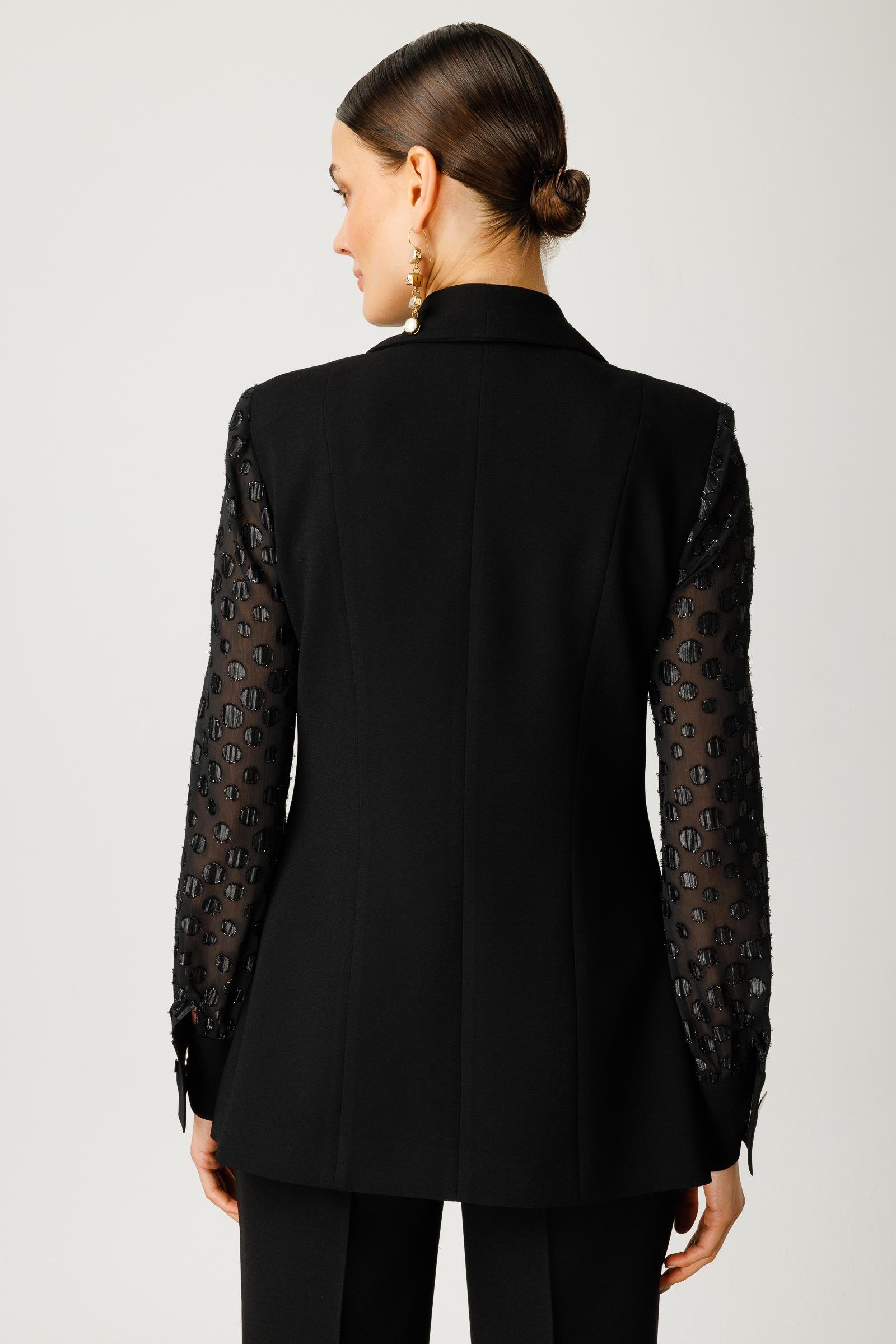 Modailgi  Kolları Simli Puan Jakarlı Ceket Siyah