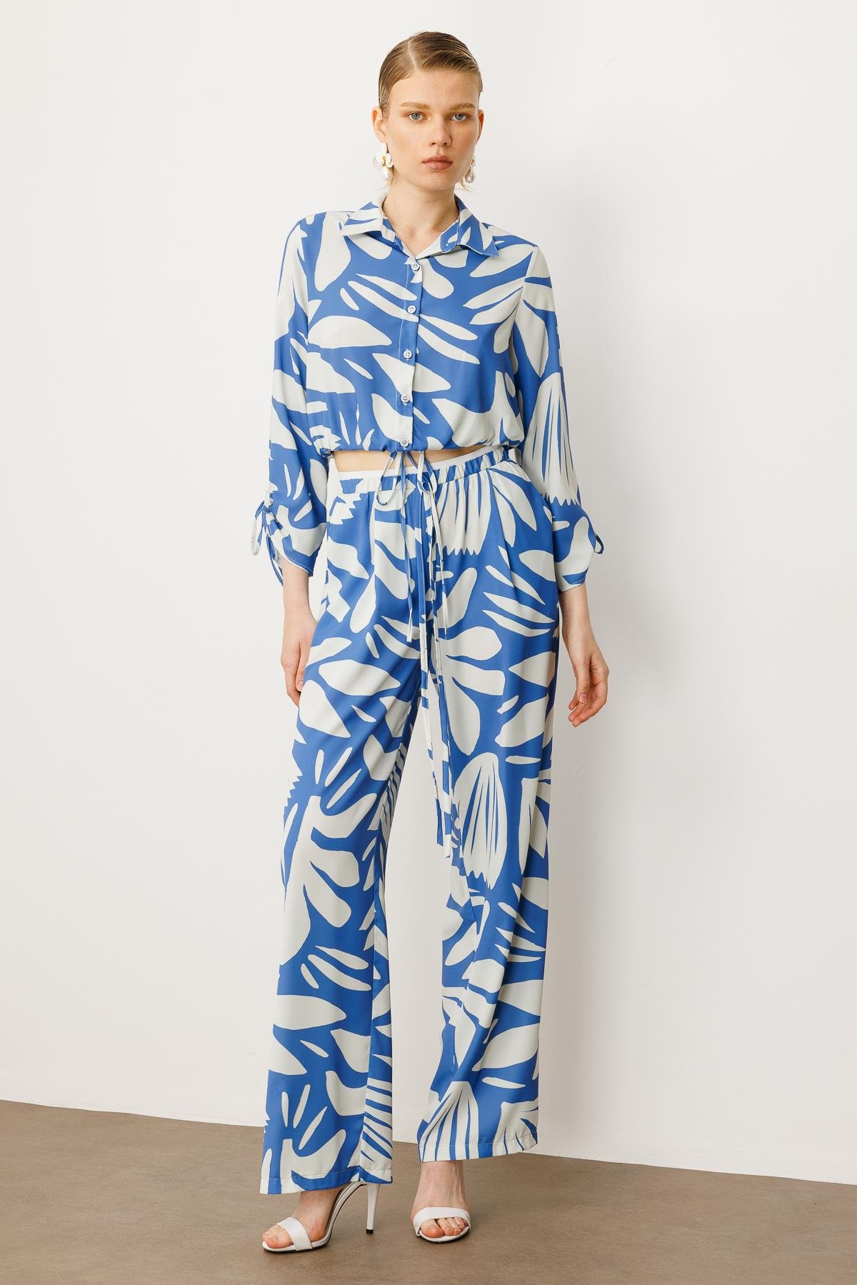 Modailgi  Kolları ve Etek Ucu Bağlama Detaylı Etek Altı Lastikli Gömlek İndigo