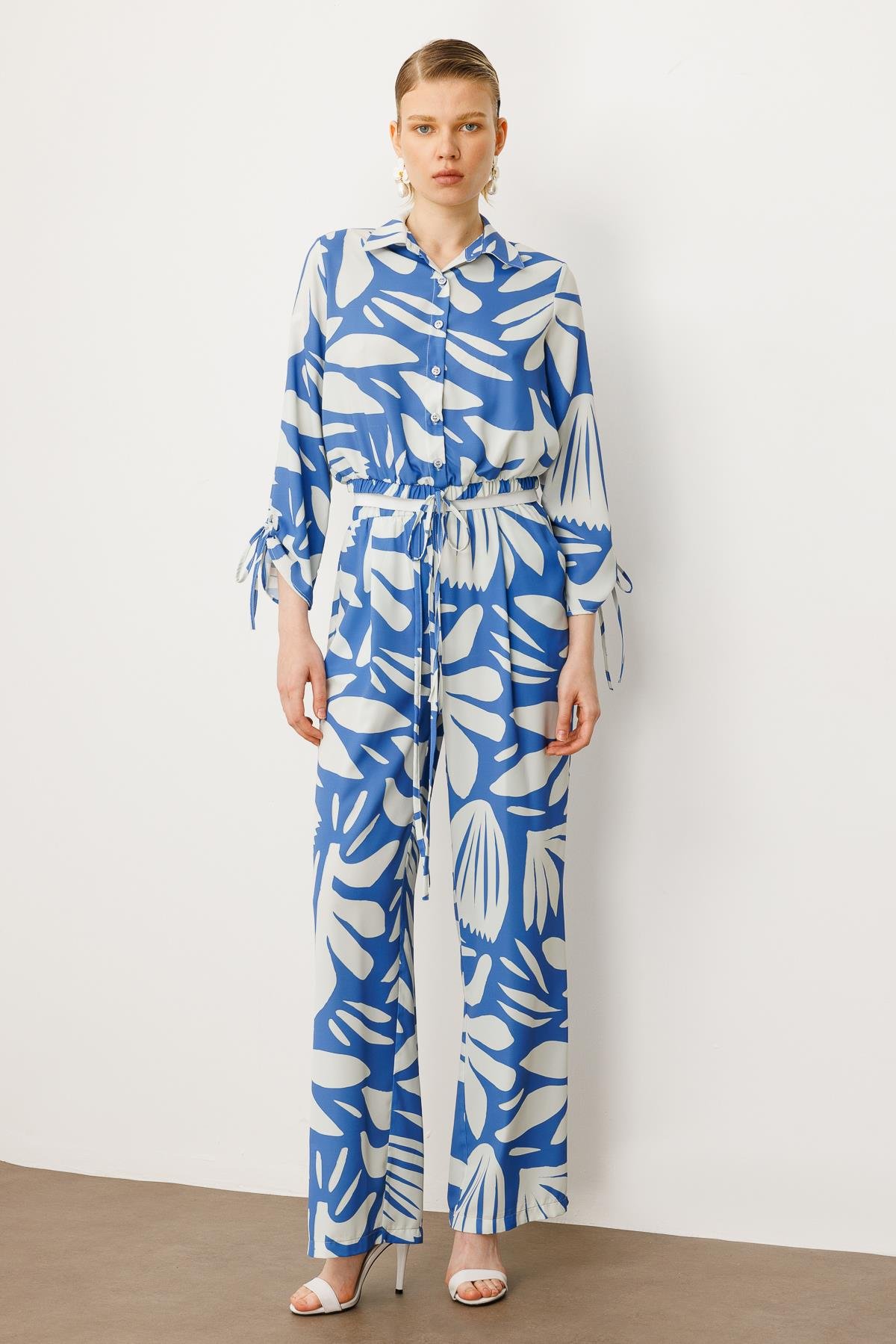 Modailgi  Kolları ve Etek Ucu Bağlama Detaylı Etek Altı Lastikli Gömlek İndigo