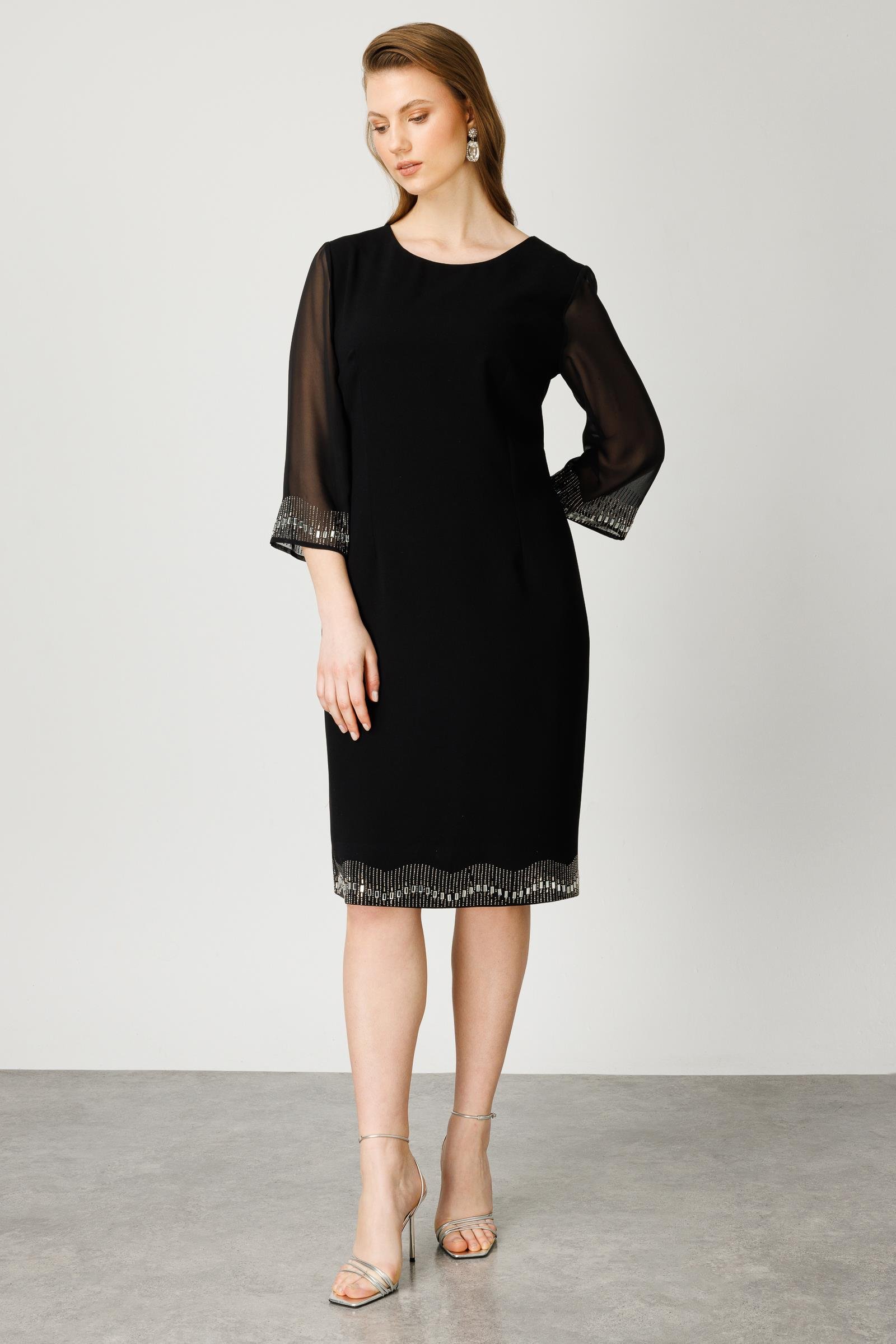 Modailgi  Kolları ve Etek Ucu Taşlı Elbise Siyah