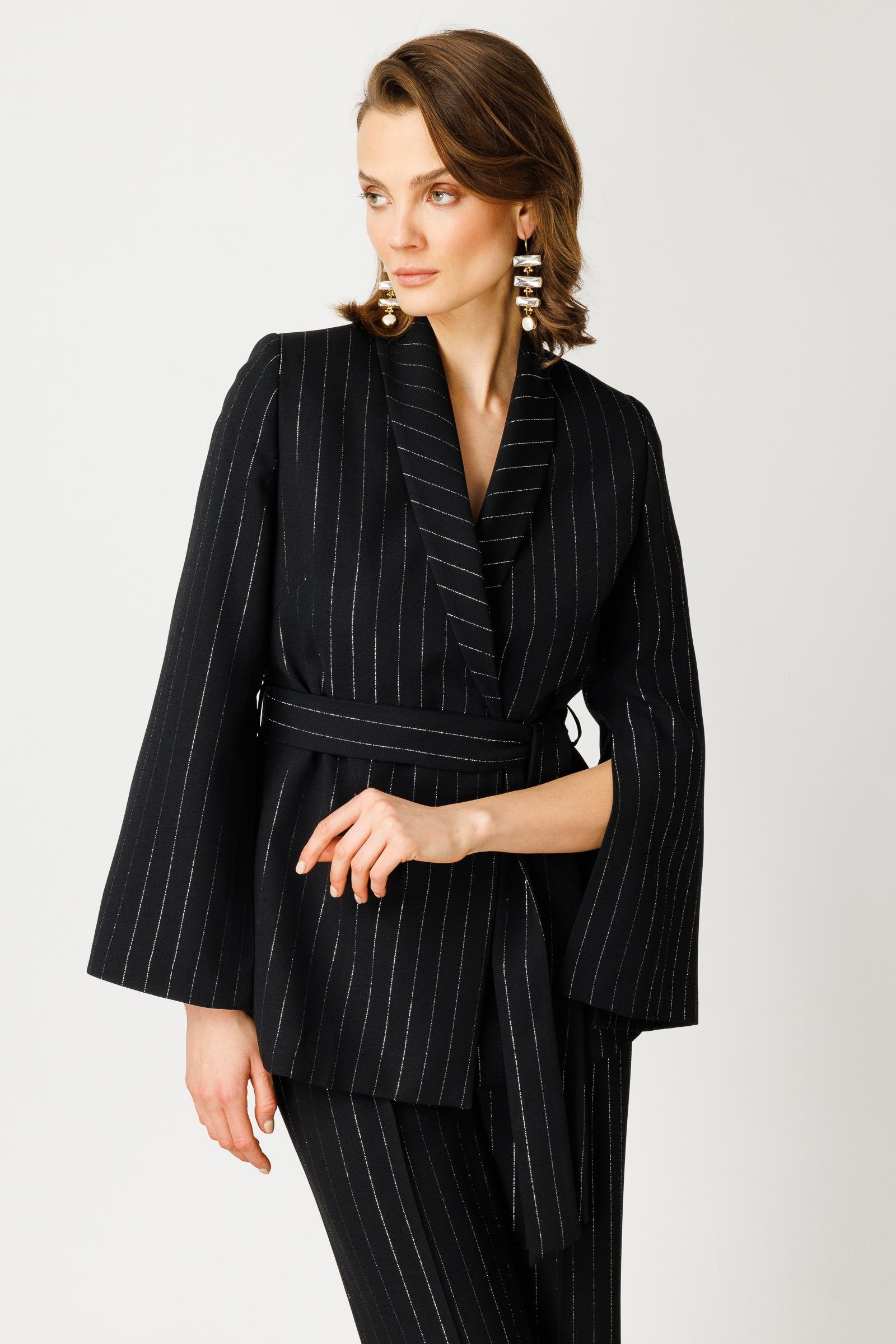 Modailgi  Kolları Yırtmaçlı Simli Çizgili Ceket Siyah