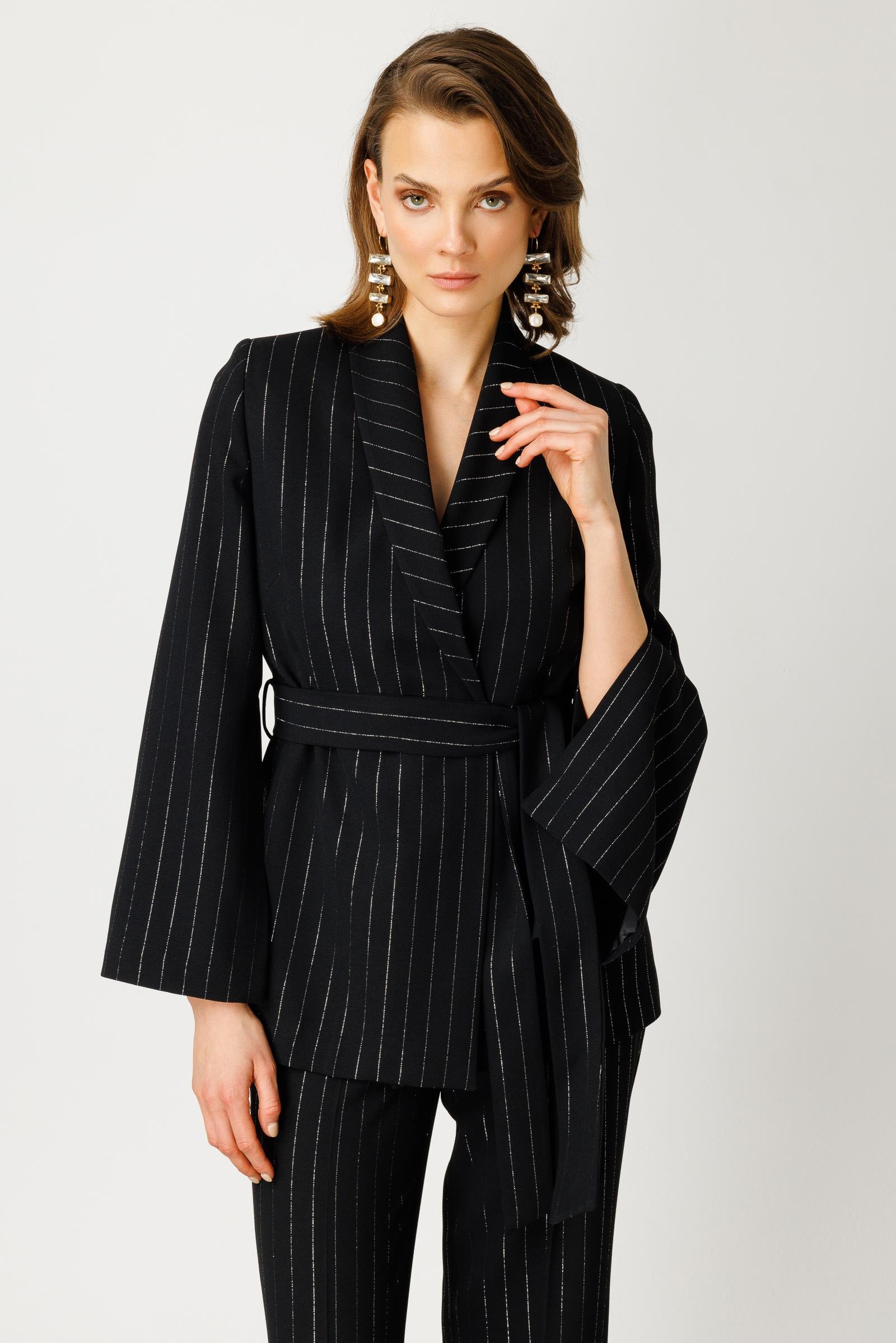 Modailgi  Kolları Yırtmaçlı Simli Çizgili Ceket Siyah