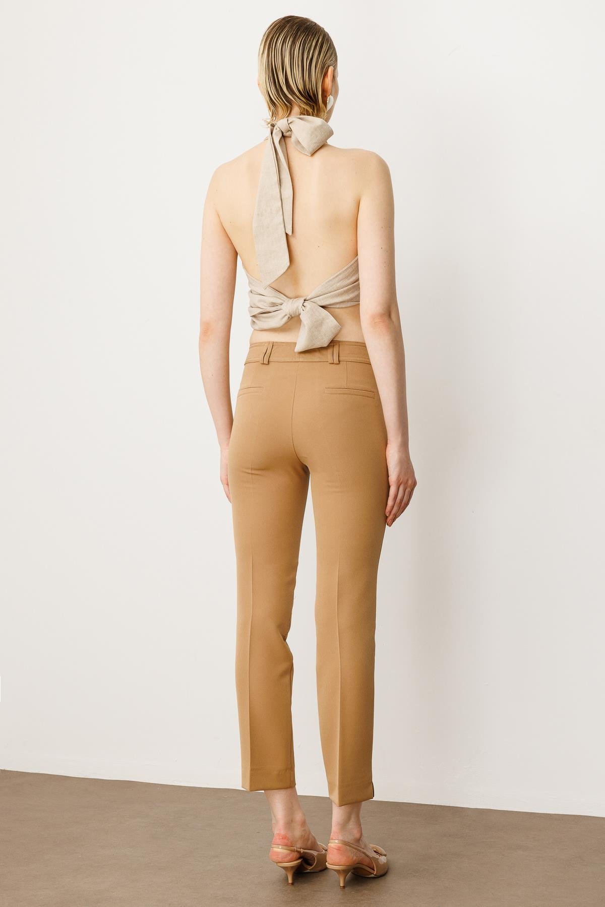 Modailgi  Köşe Cep Dar Paça Pantolon Camel