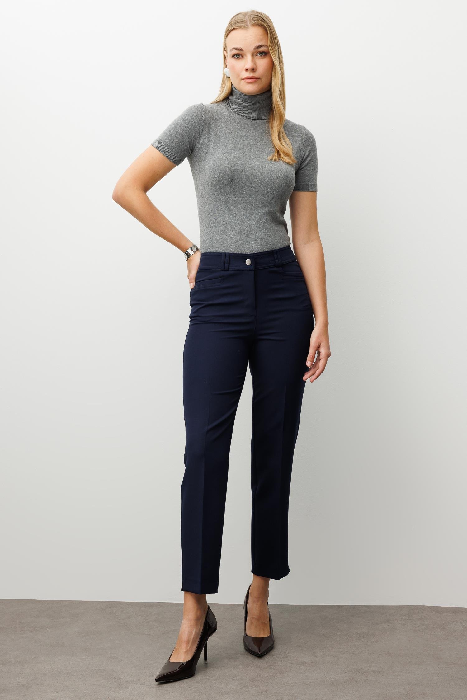 Modailgi  Köşe Cep Dar Paça Pantolon Lacivert