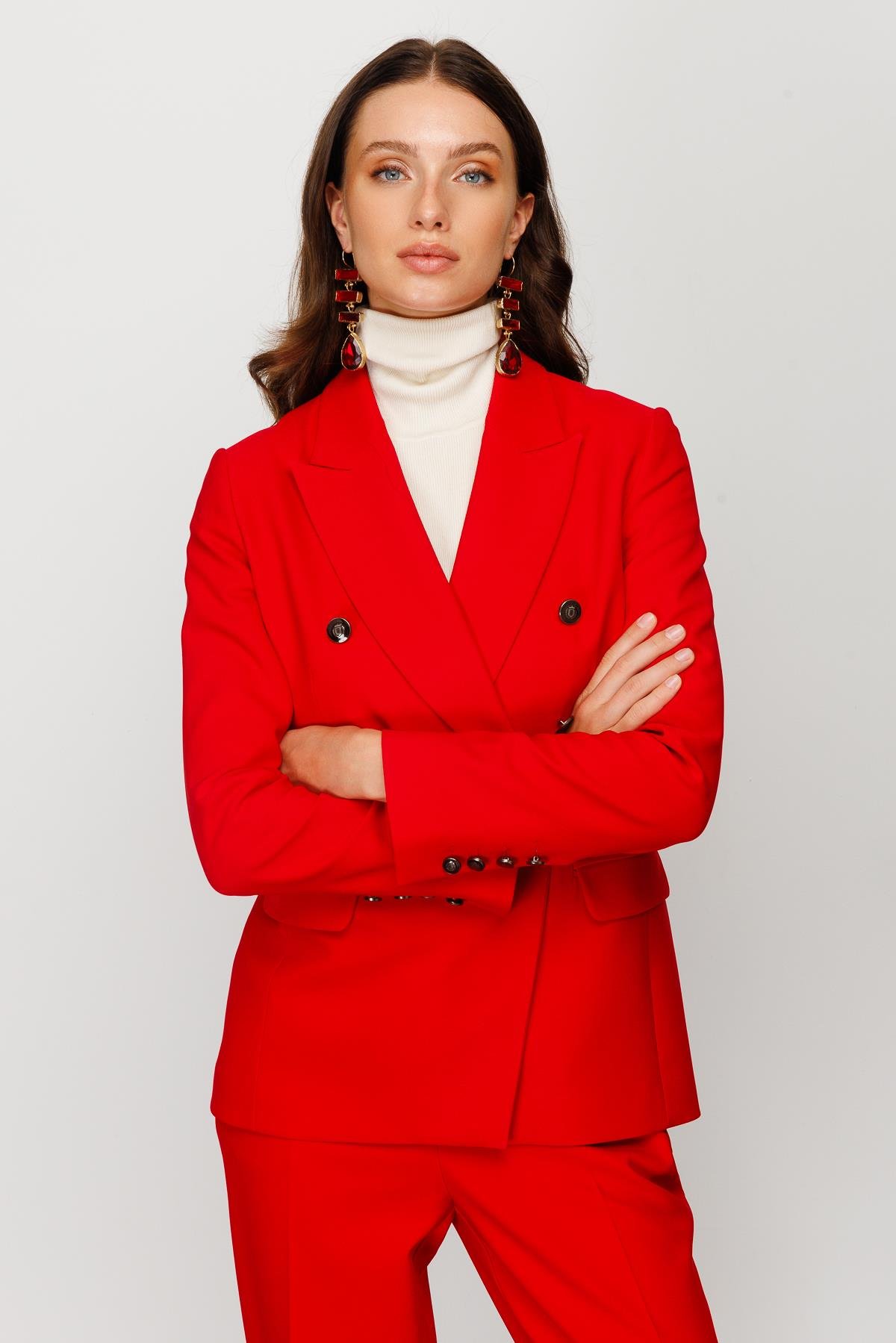 Modailgi  Kruvaze Blazer Kısa Ceket Kırmızı