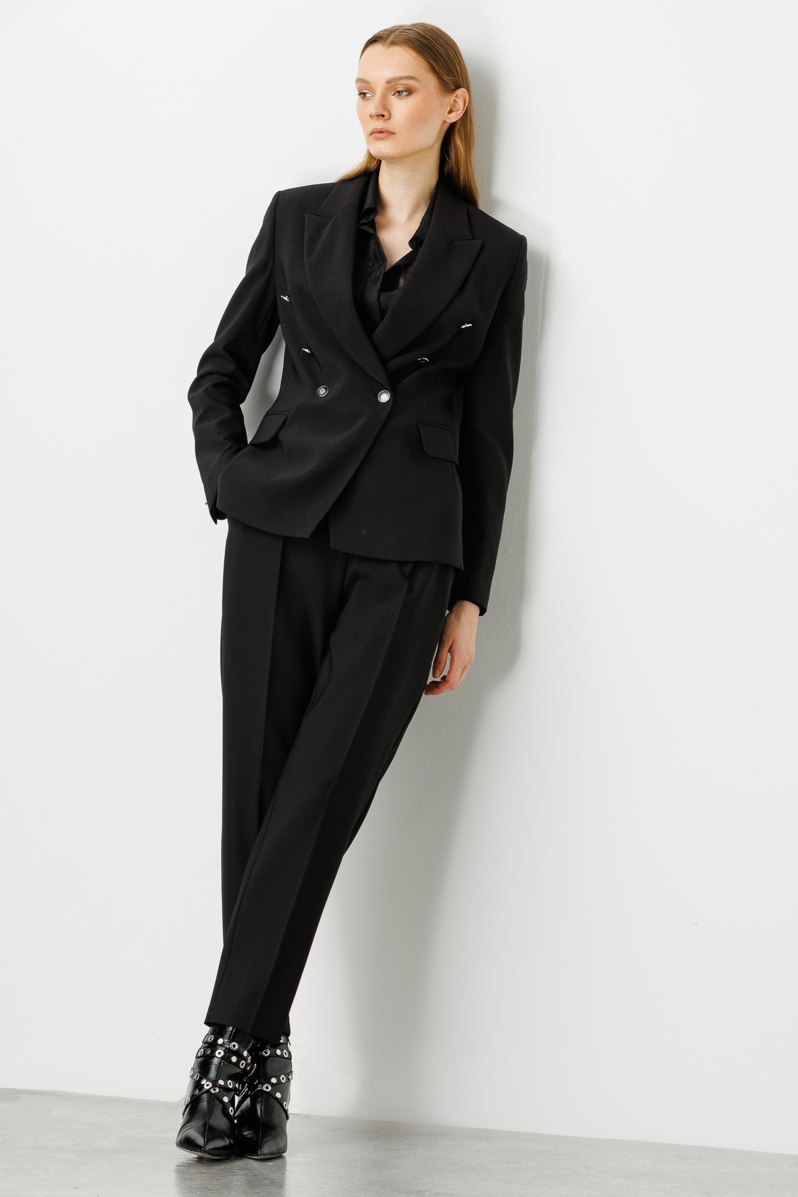 Modailgi  Kruvaze Blazer Kısa Ceket Siyah