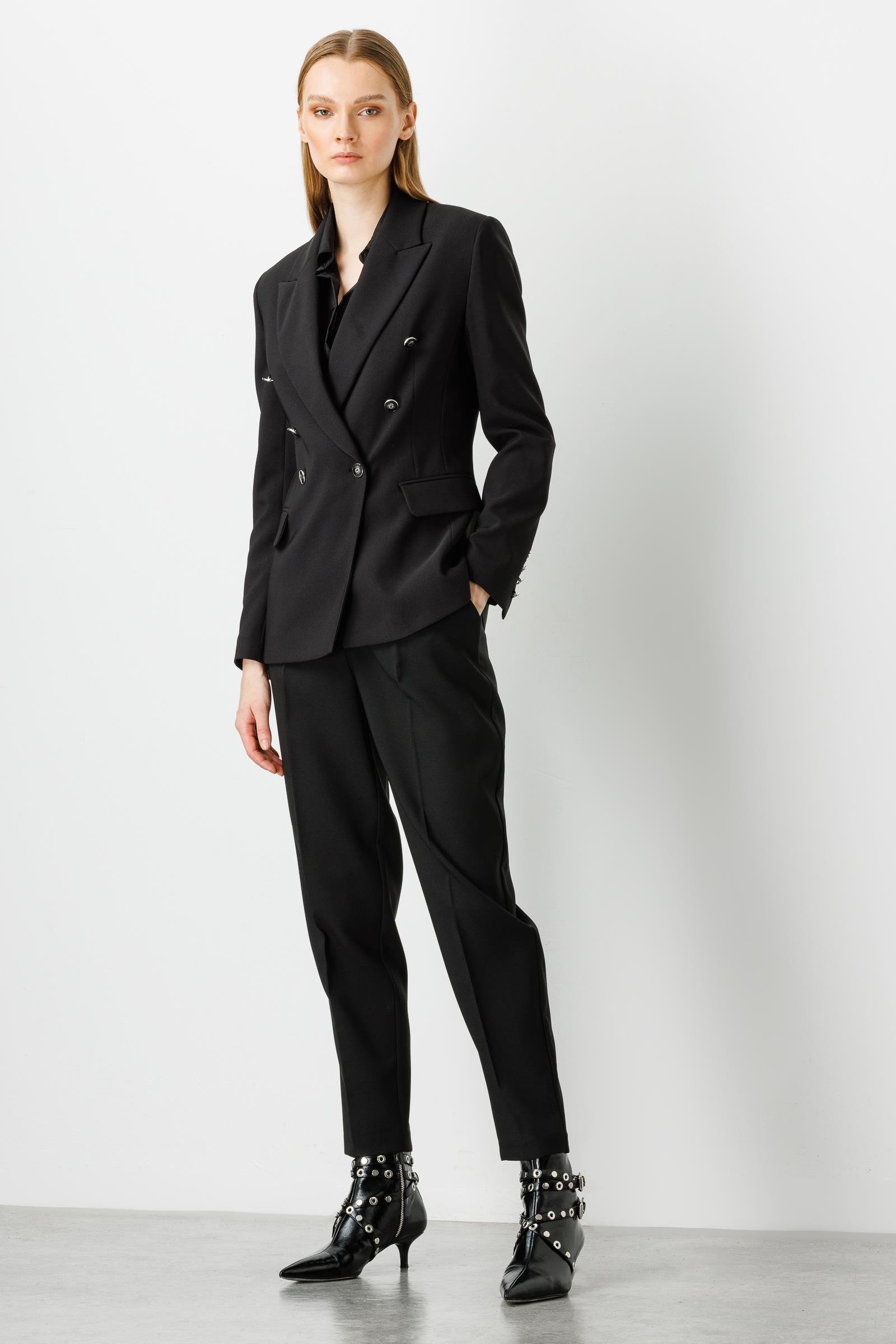 Modailgi  Kruvaze Blazer Kısa Ceket Siyah