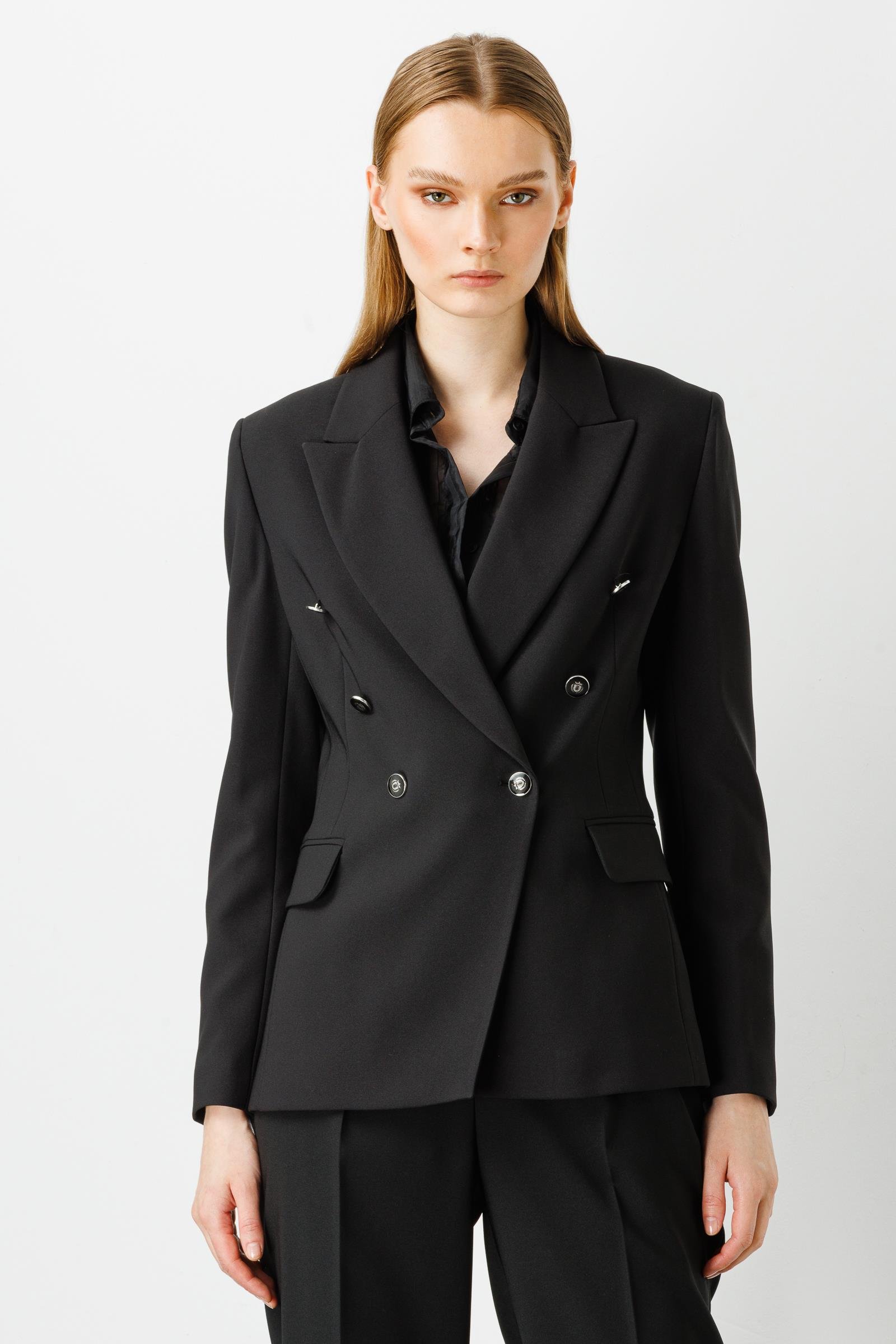 Modailgi  Kruvaze Blazer Kısa Ceket Siyah