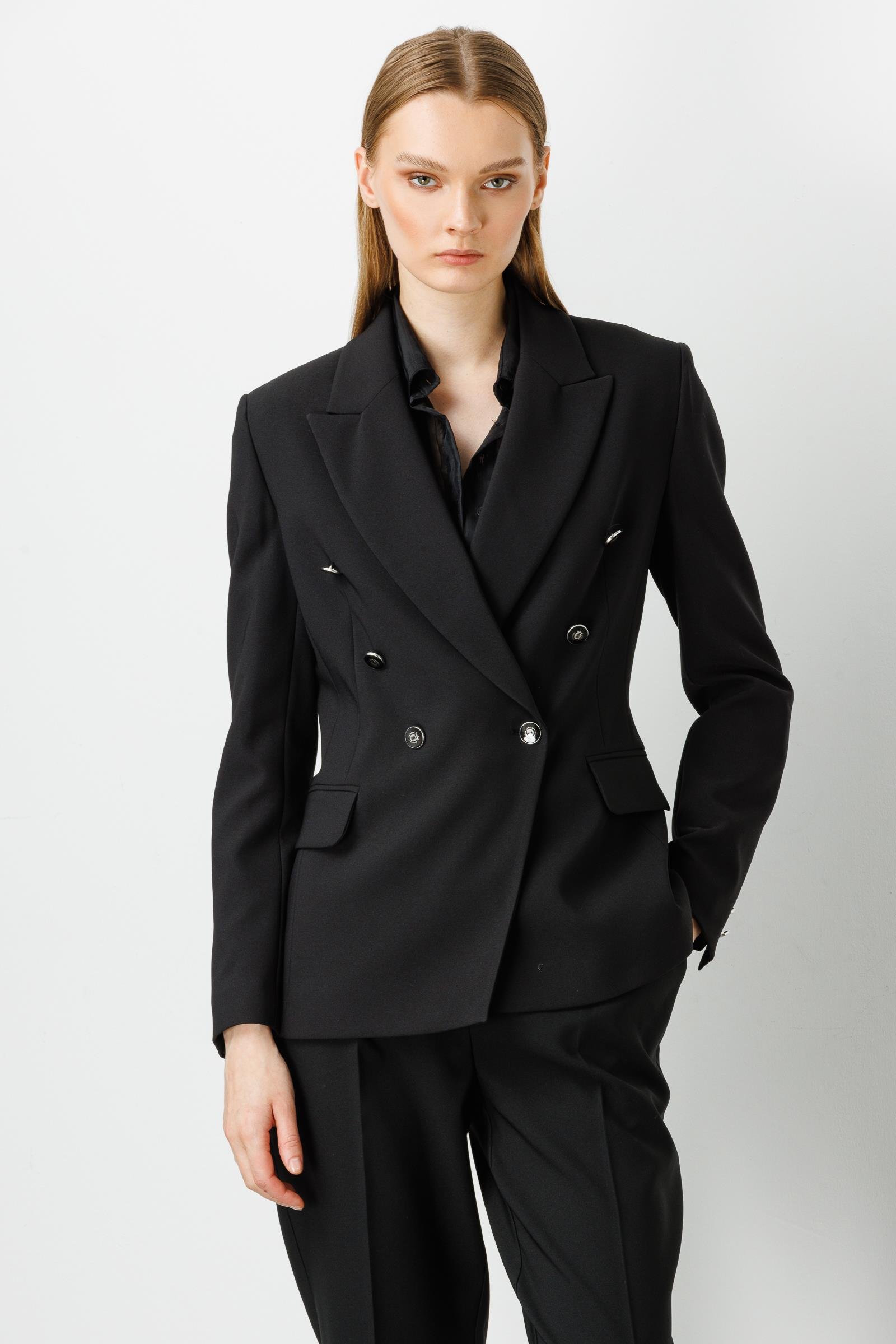 Modailgi  Kruvaze Blazer Kısa Ceket Siyah