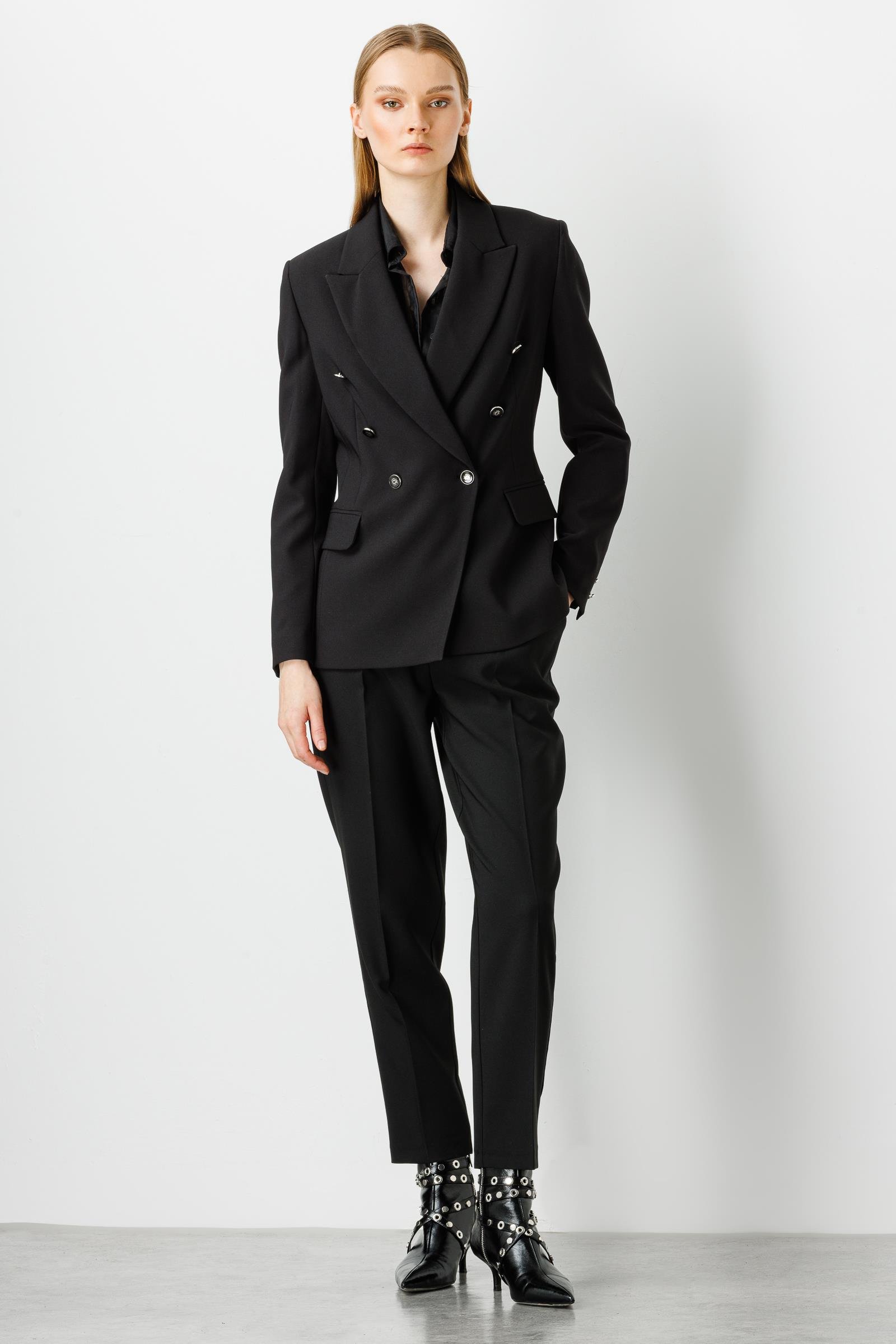 Modailgi  Kruvaze Blazer Kısa Ceket Siyah