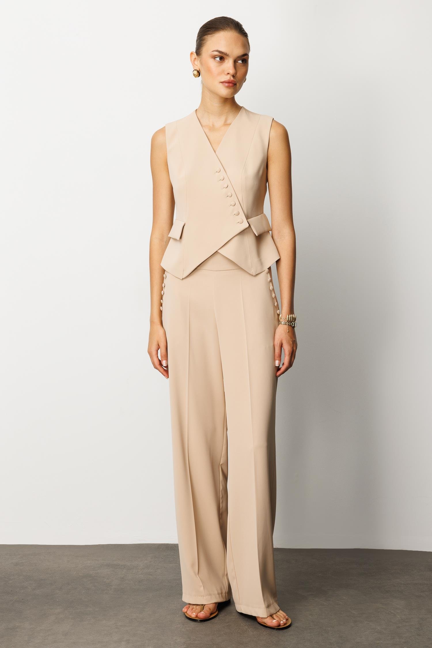 Modailgi  Kruvaze Kapamalı Düğme Detaylı Kısa Yelek Taş