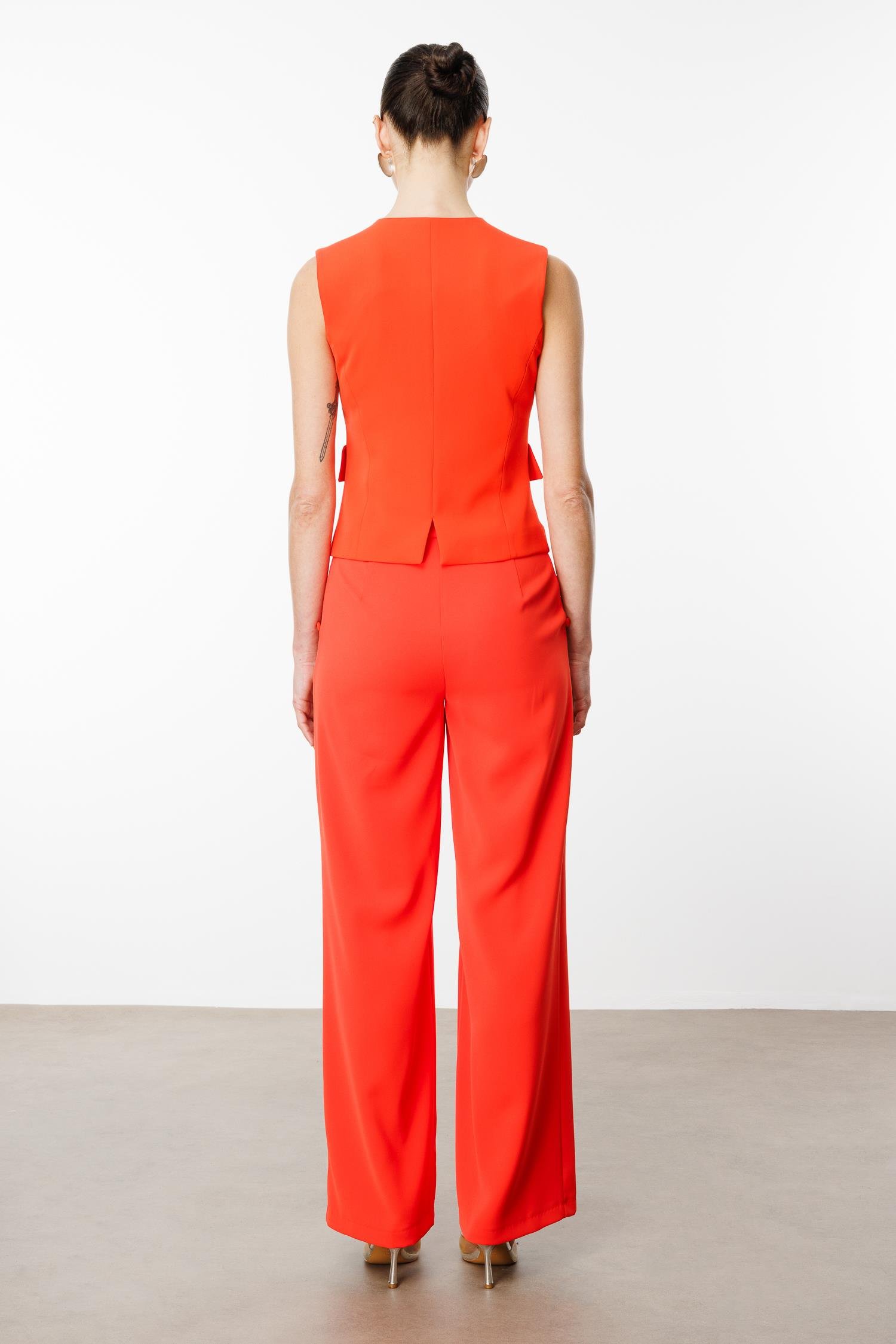 Modailgi  Kruvaze Kapamalı Düğme Detaylı Kısa Yelek Mercan