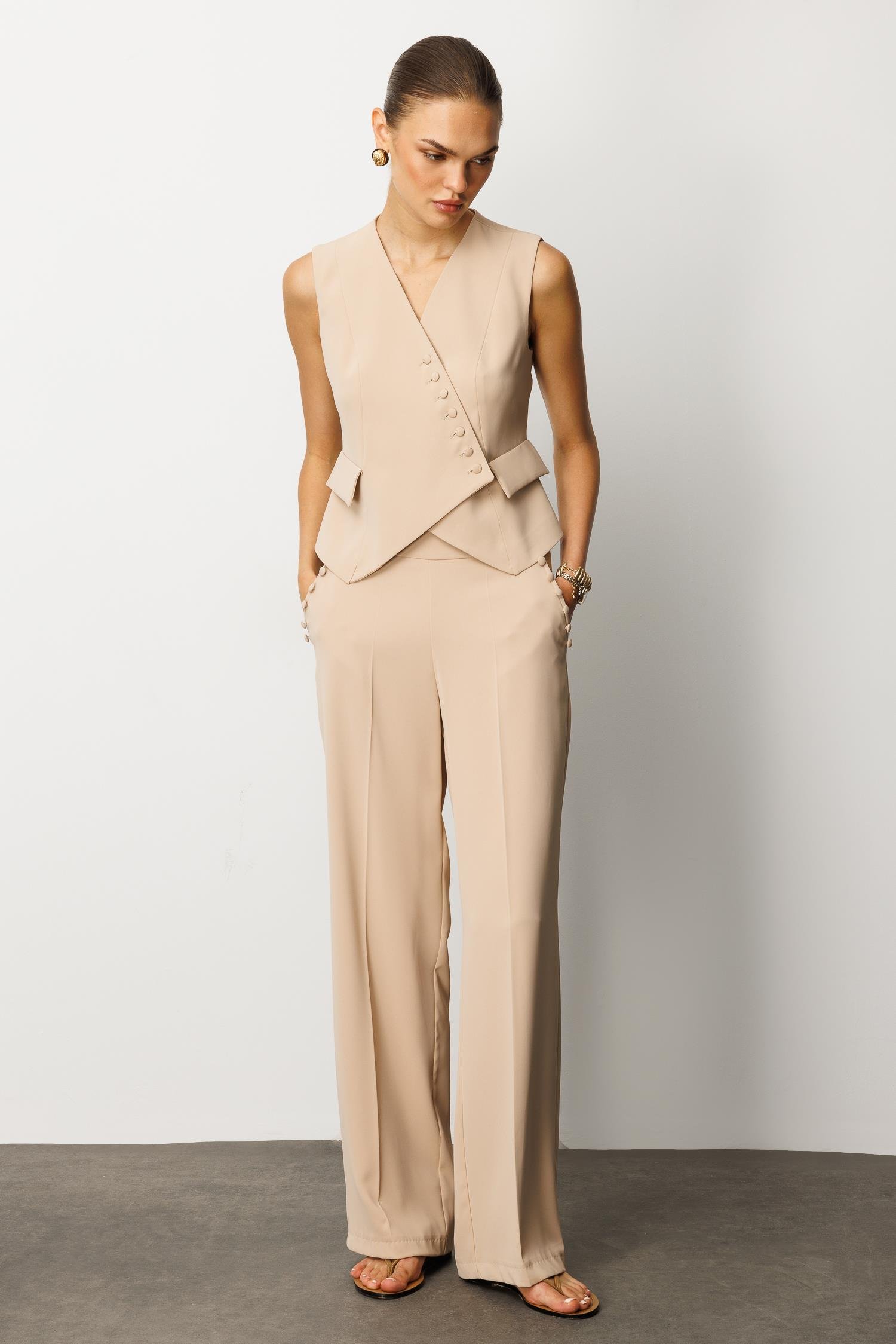 Modailgi  Kruvaze Kapamalı Düğme Detaylı Kısa Yelek Taş