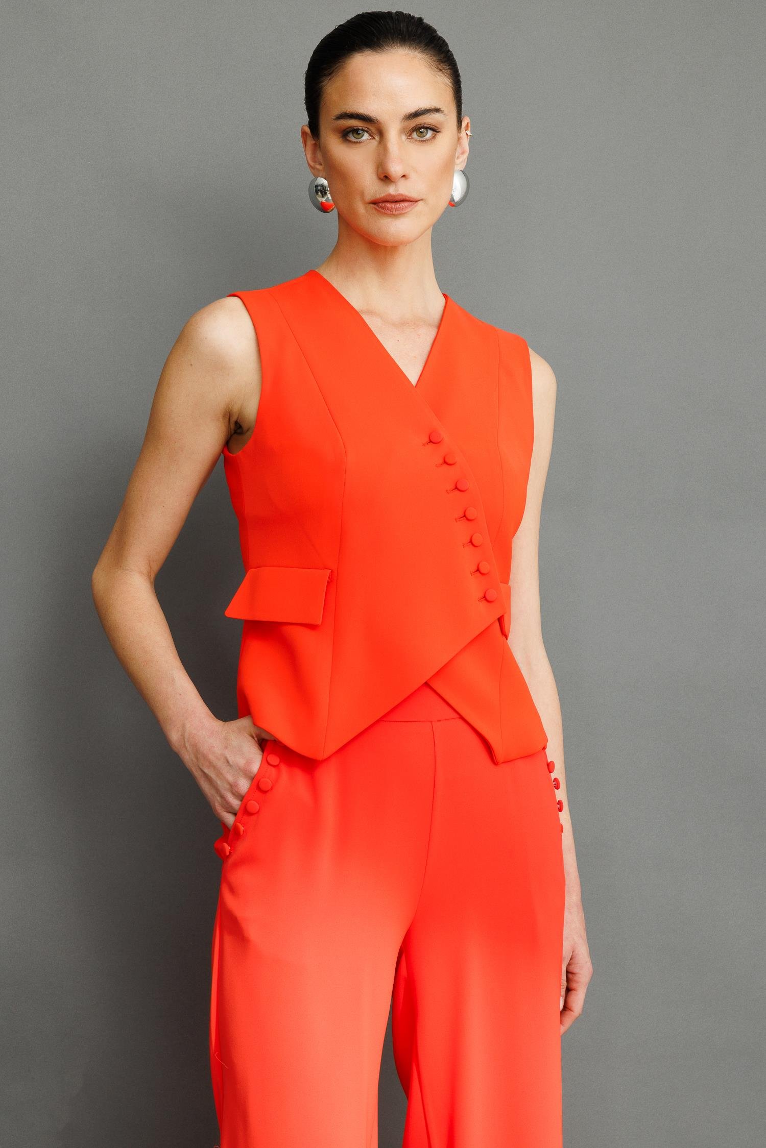 Modailgi  Kruvaze Kapamalı Düğme Detaylı Kısa Yelek Mercan