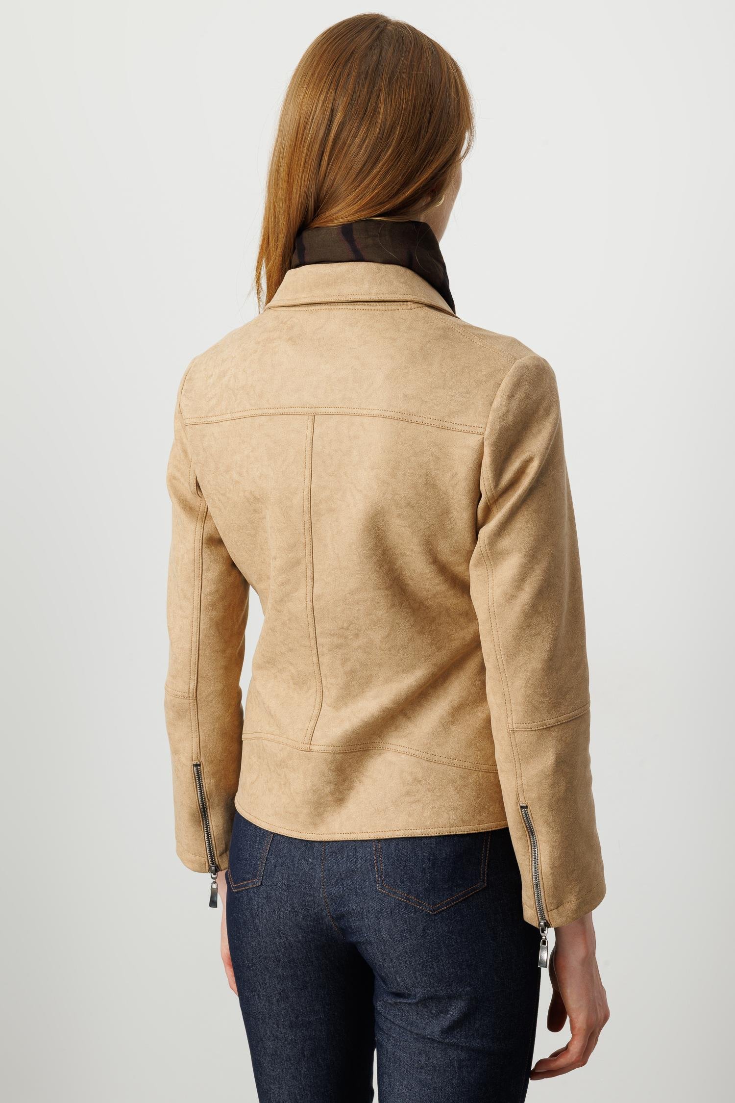 Modailgi  Kruvaze Kapamalı Fermuarlı Spor Dikişli Ve Kesikli Kısa Mont Ceket Vizon