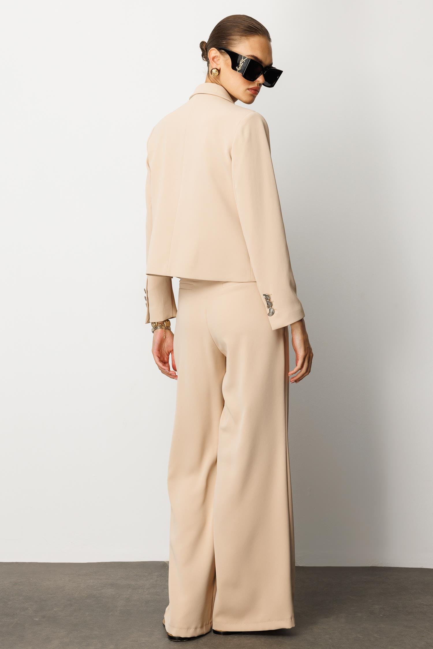 Modailgi  Kruvaze Kapamalı Torba Cepli Yırtmaçlı Kısa Ceket Taş