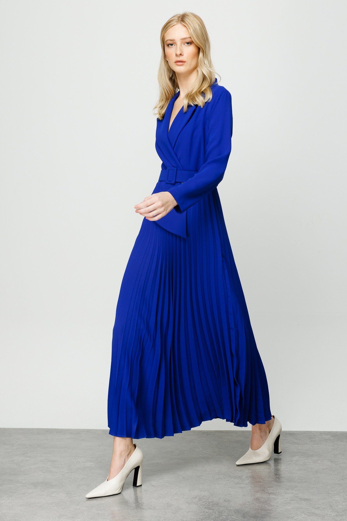 Modailgi  Kruvaze Kemerli Pilisoley Elbise Saks