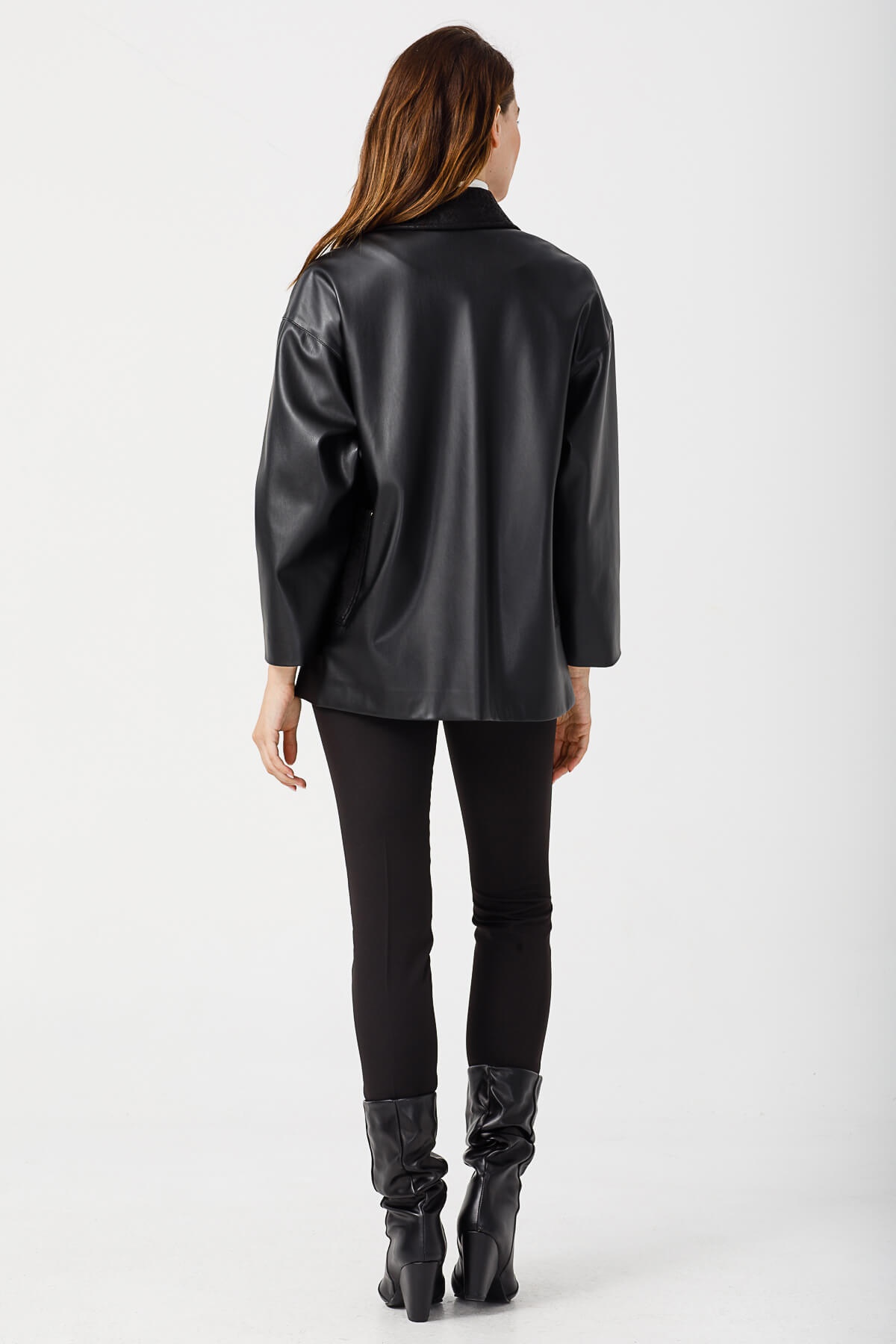 Modailgi  Kruvaze Oversize Deri Mont Siyah