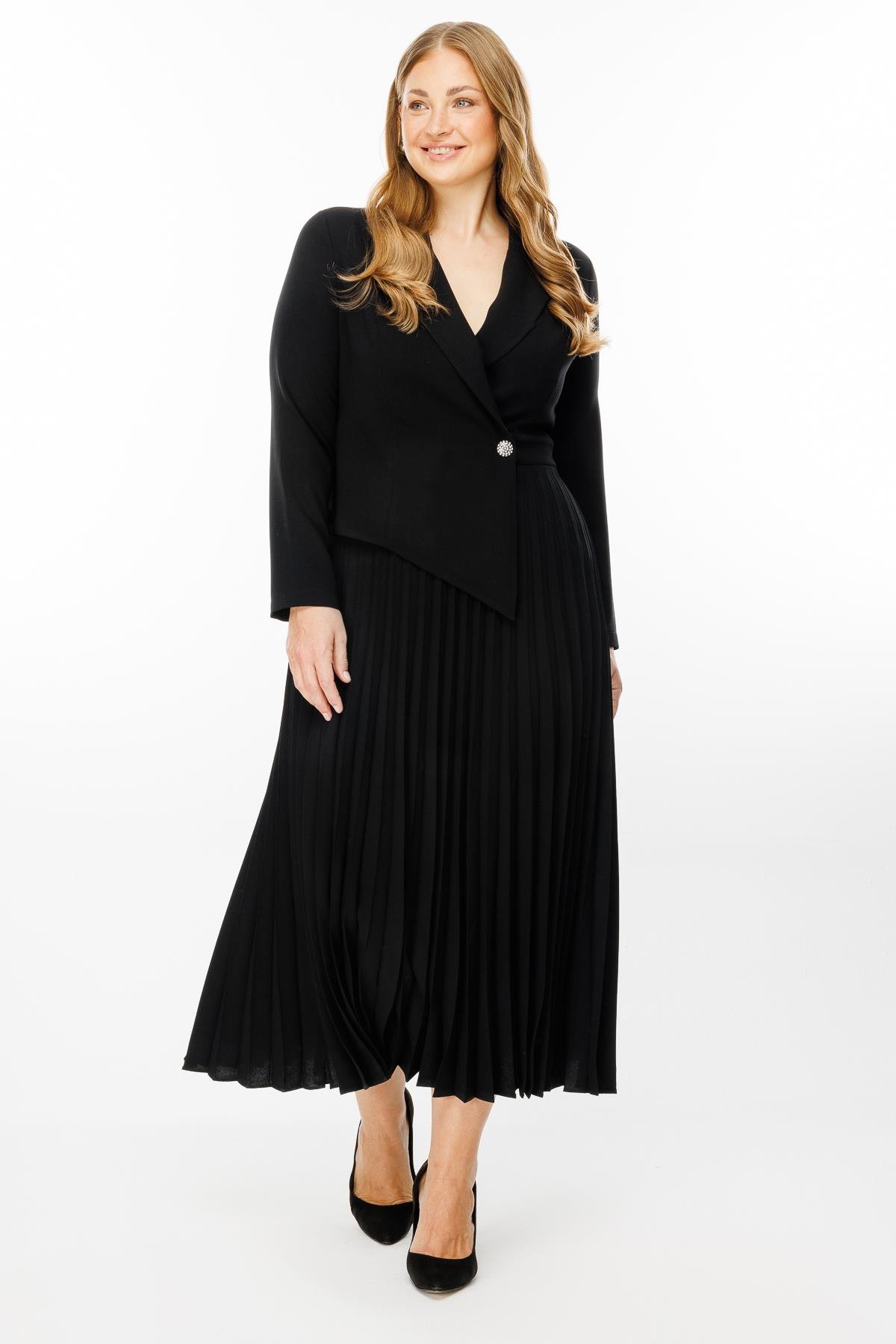 Modailgi  Kruvaze Pilisoley Elbise Siyah