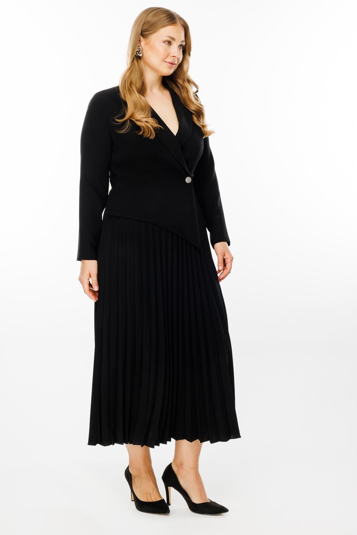 Modailgi  Kruvaze Pilisoley Elbise Siyah