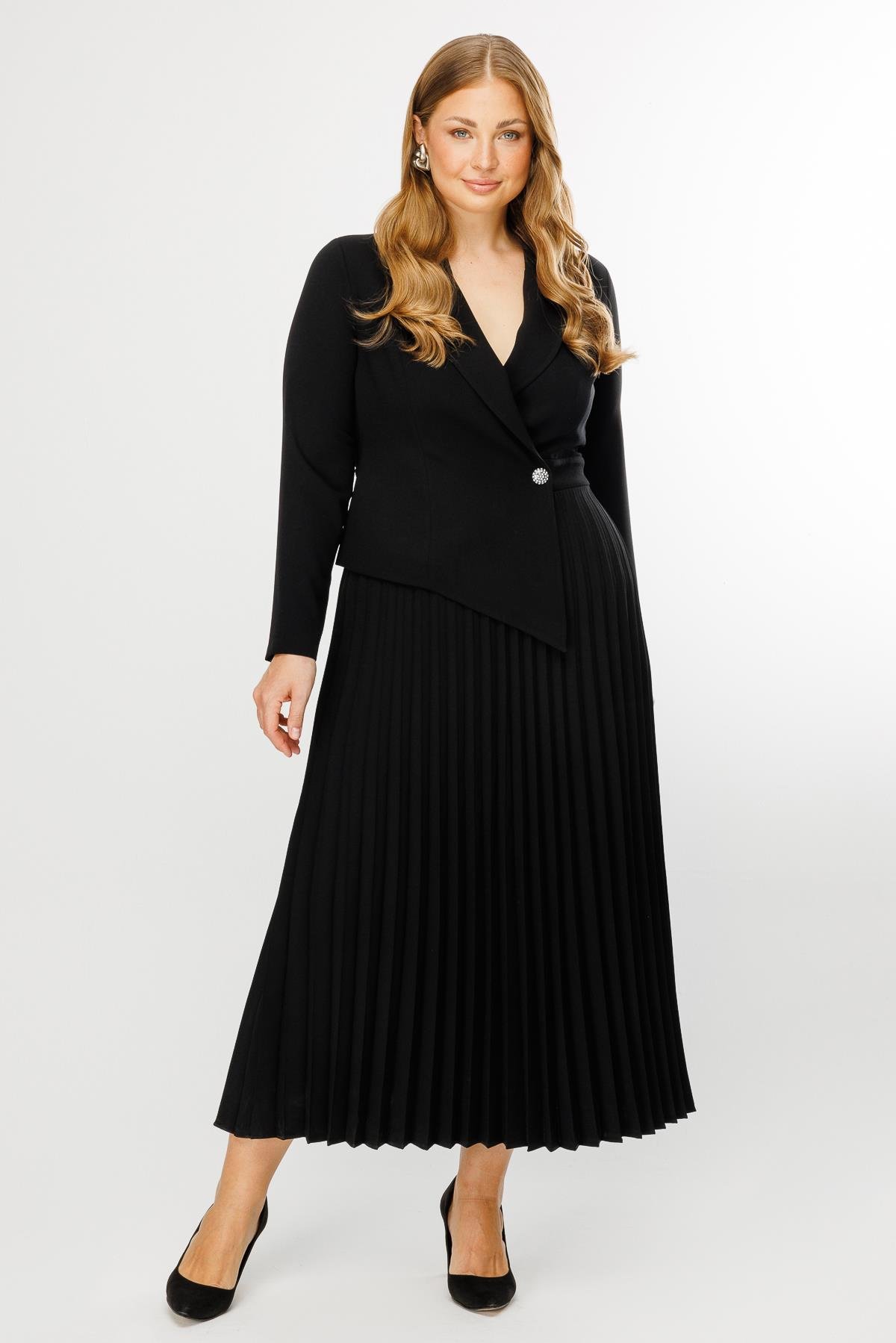 Modailgi  Kruvaze Pilisoley Elbise Siyah