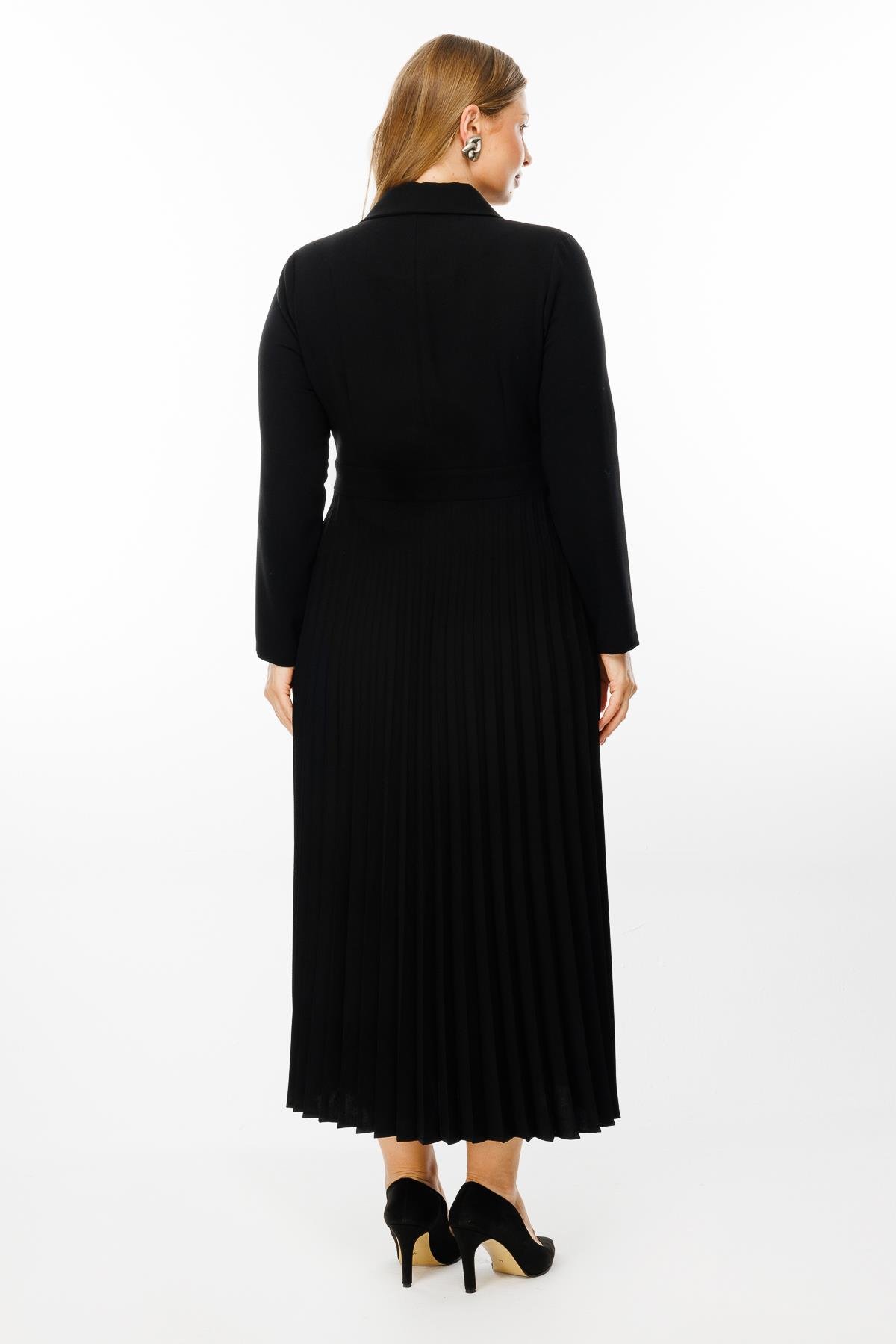 Modailgi  Kruvaze Pilisoley Elbise Siyah