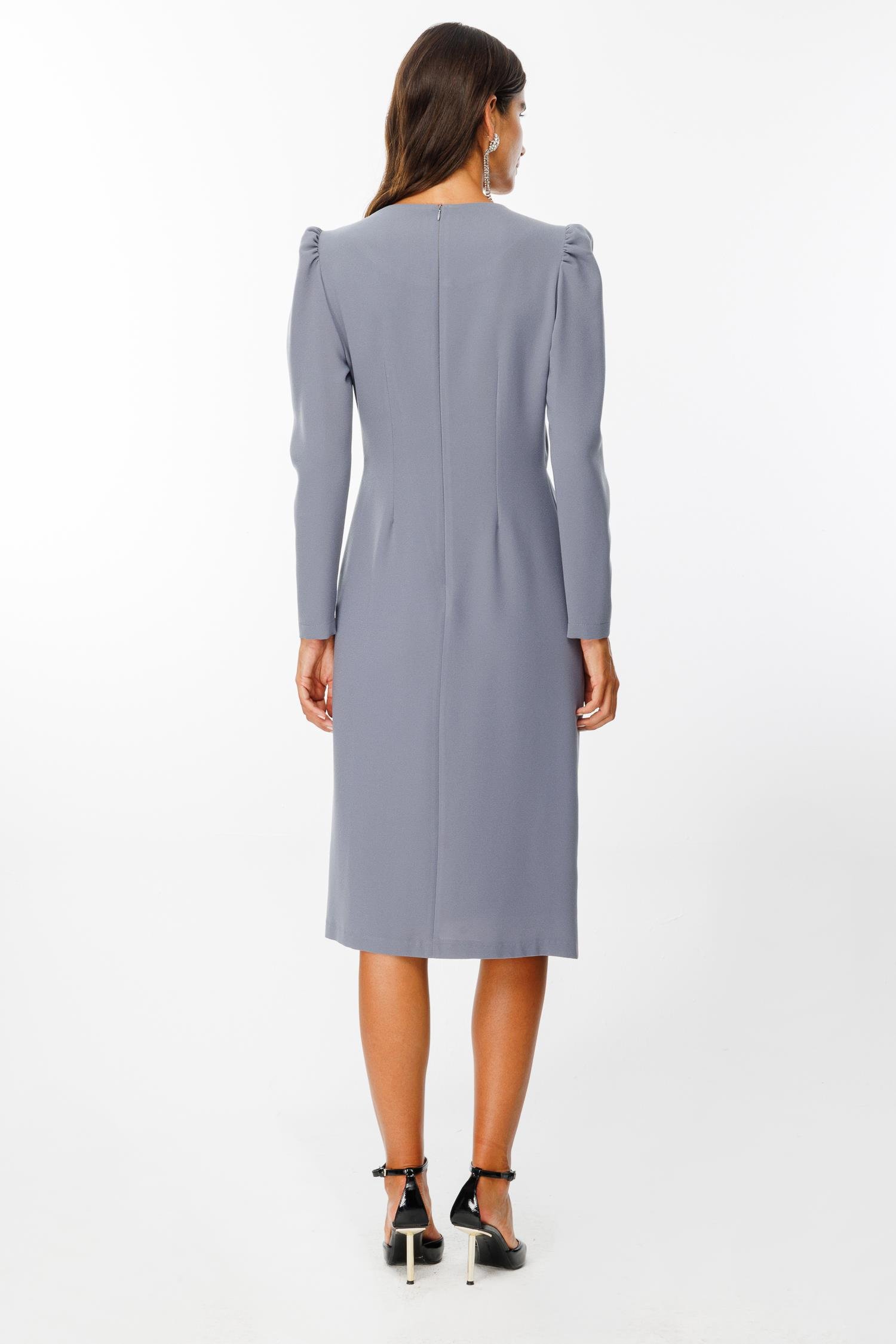 Modailgi  Kruvaze Volan Detaylı Elbise Gri