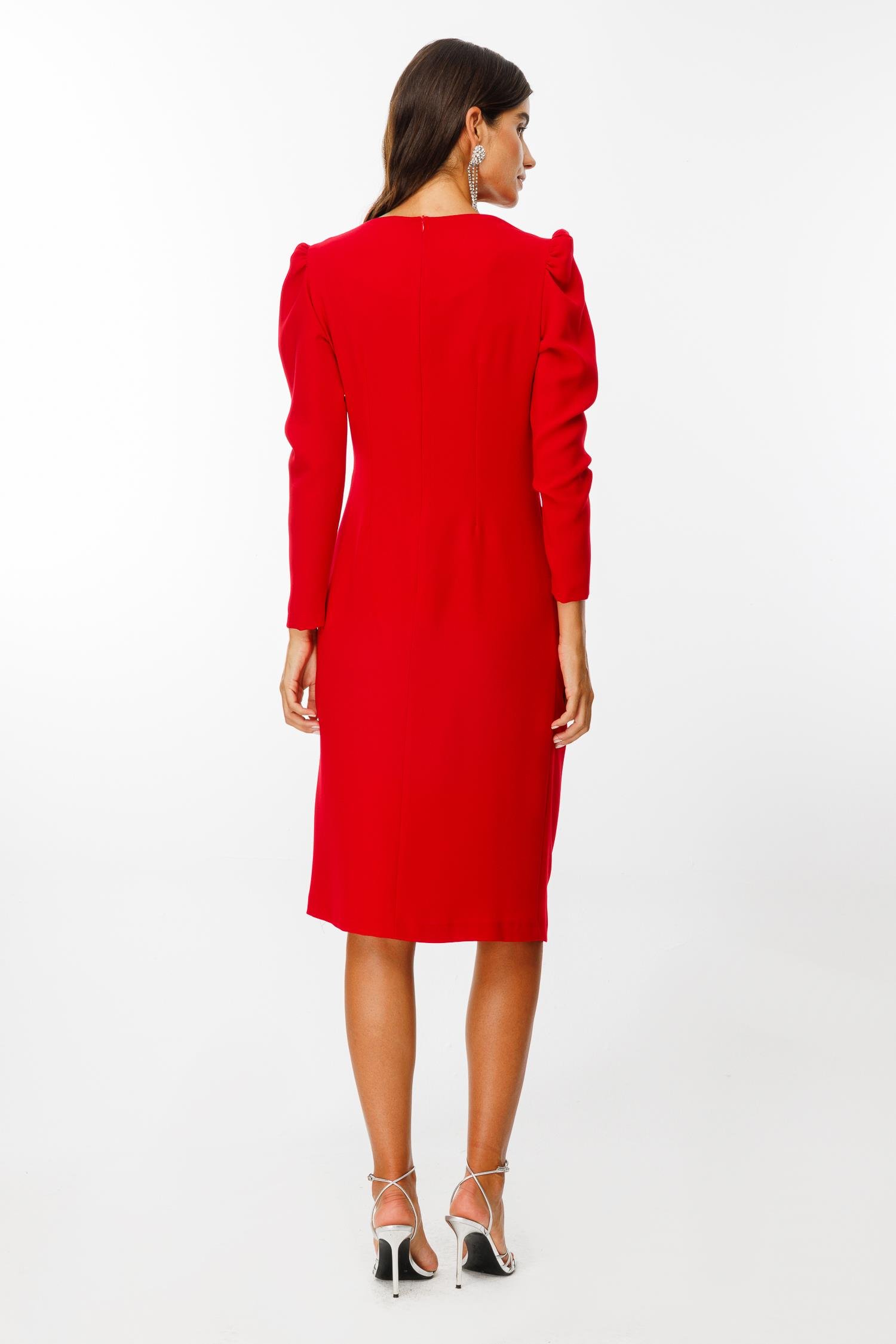 Modailgi  Kruvaze Volan Detaylı Elbise Kırmızı