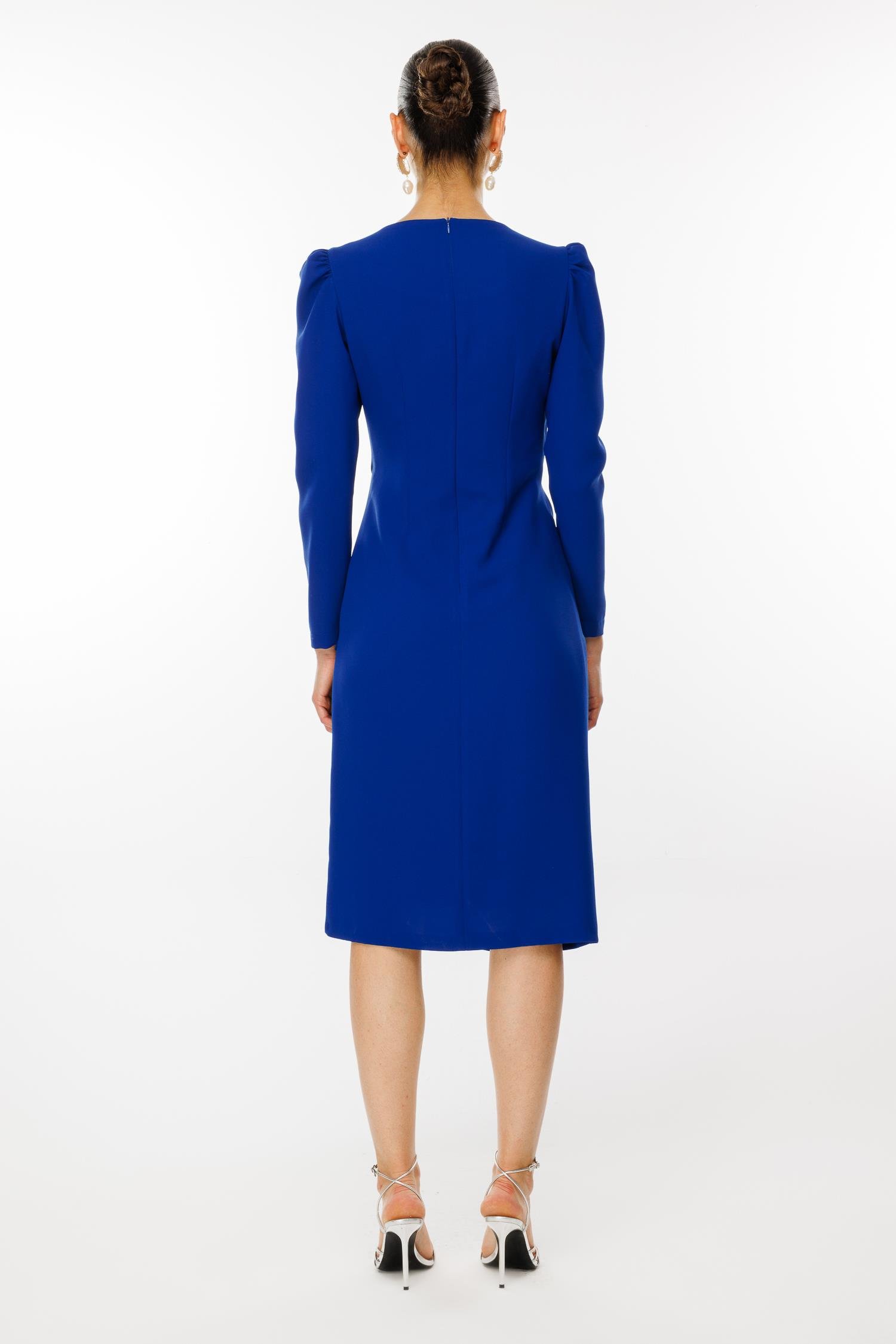 Modailgi  Kruvaze Volan Detaylı Elbise Saks