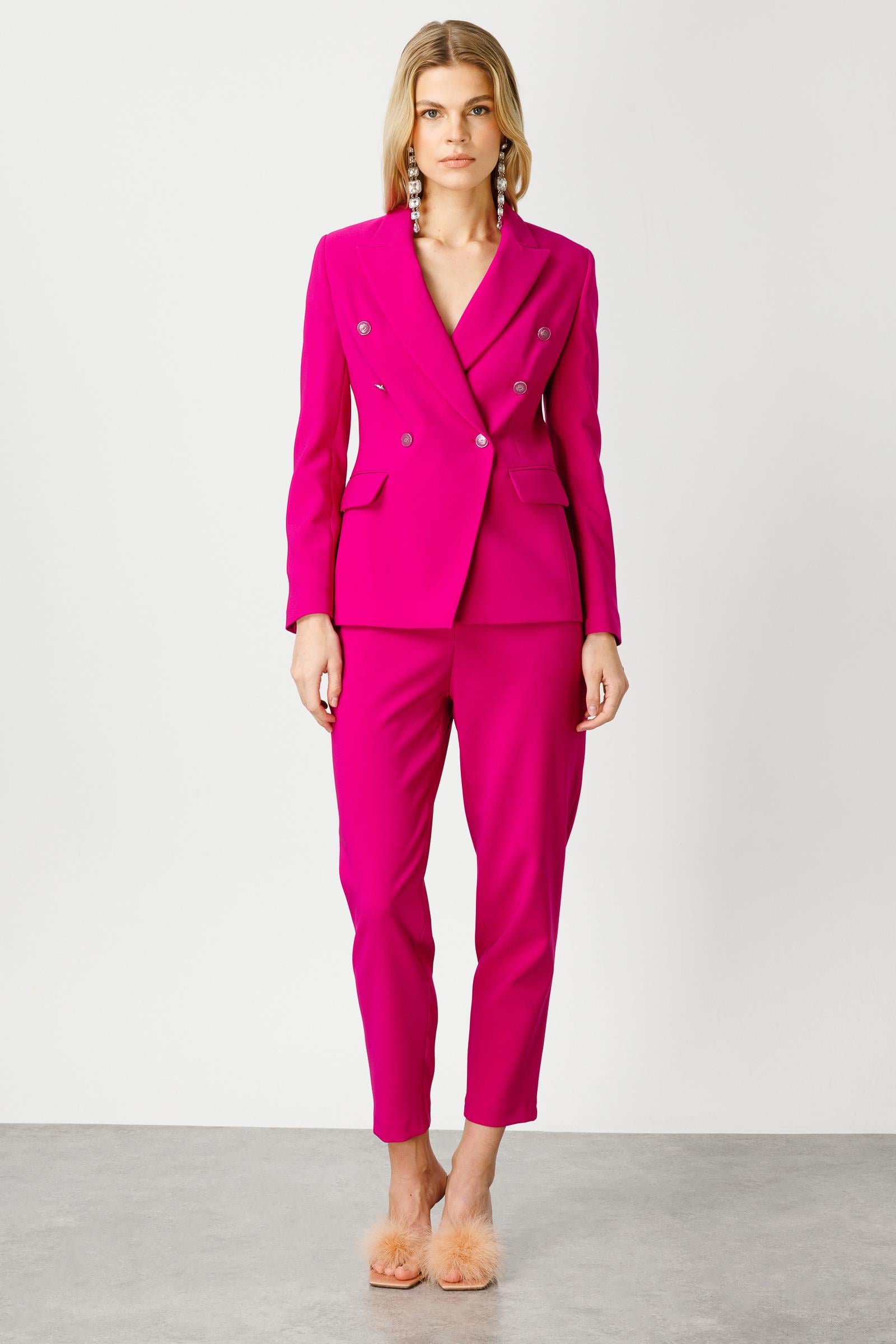 Modailgi  Kruvaze Yarım Astarlı Blazer Ceket Fuşya