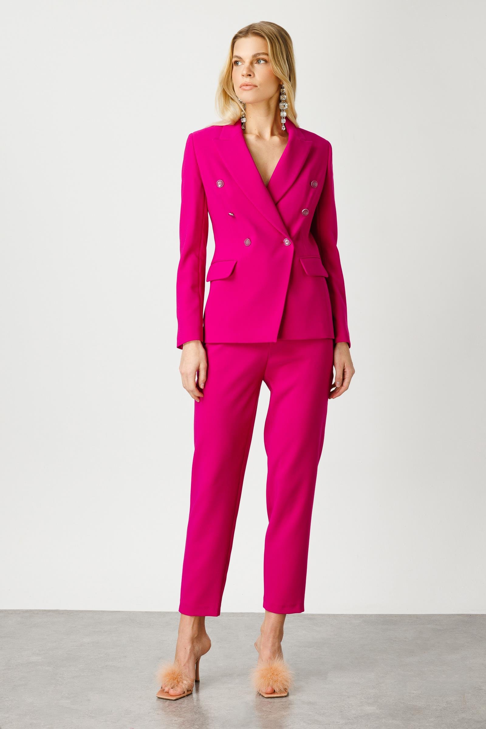 Modailgi  Kruvaze Yarım Astarlı Blazer Ceket Fuşya