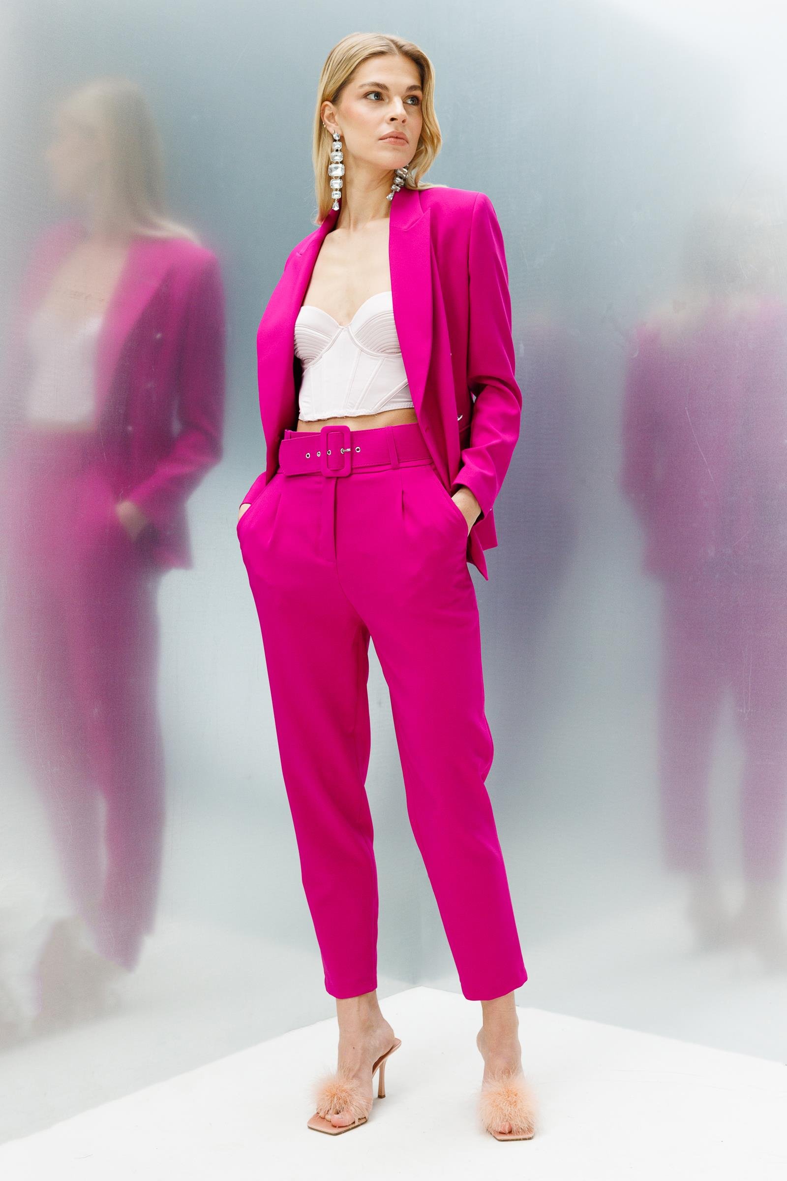 Modailgi  Kruvaze Yarım Astarlı Blazer Ceket Fuşya