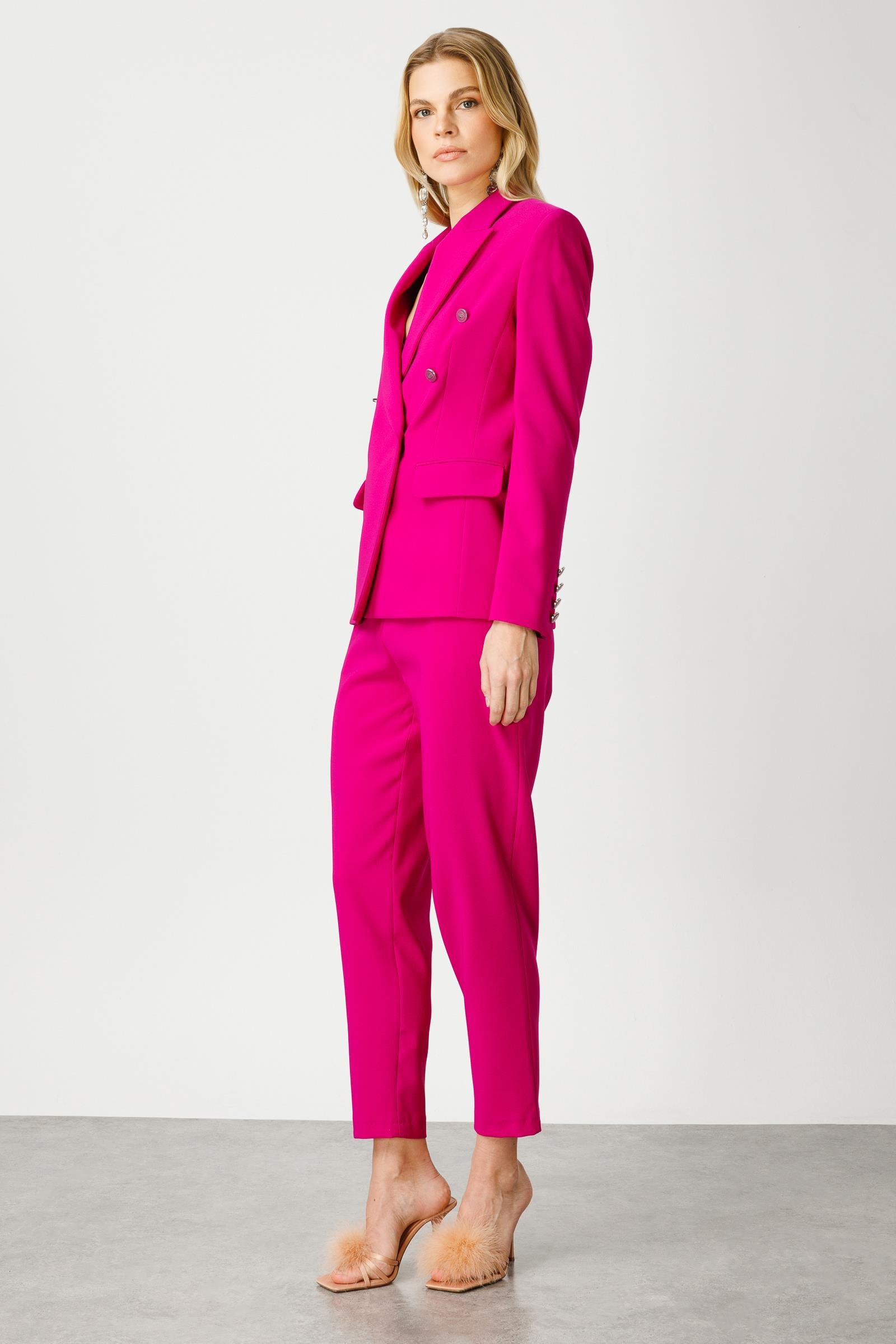 Modailgi  Kruvaze Yarım Astarlı Blazer Ceket Fuşya