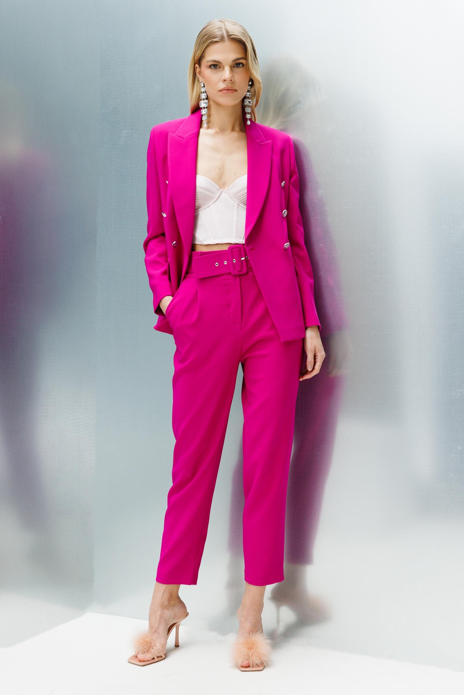 Modailgi  Kruvaze Yarım Astarlı Blazer Ceket Fuşya