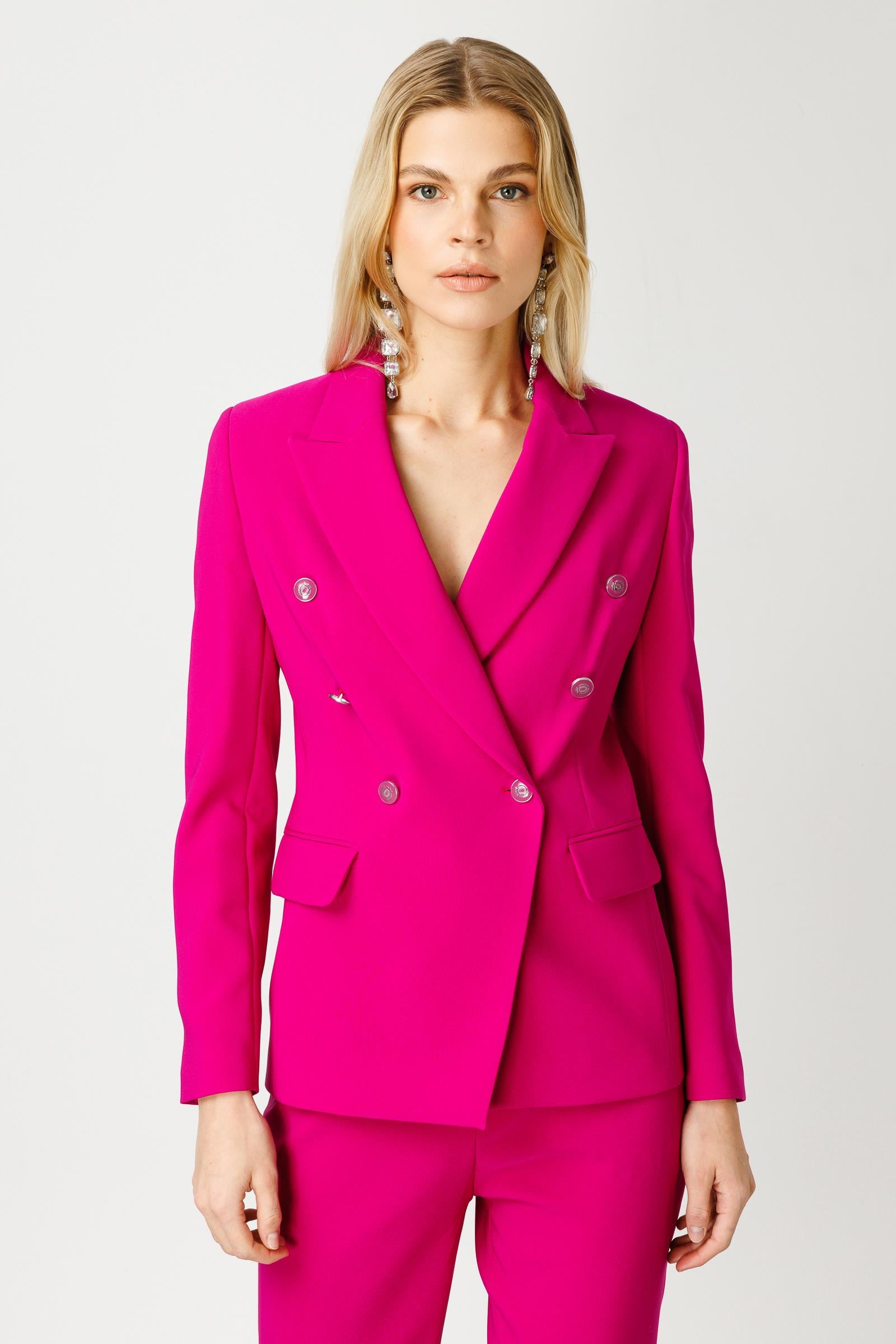 Modailgi  Kruvaze Yarım Astarlı Blazer Ceket Fuşya