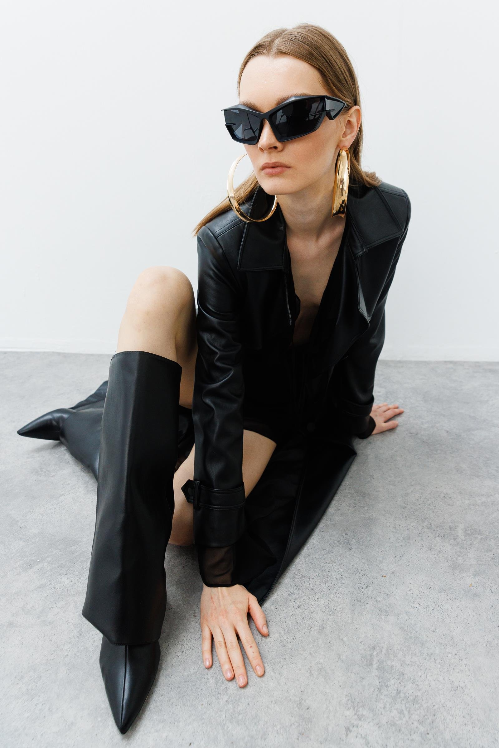 Modailgi  Kuşaklı Deri Trenç Siyah