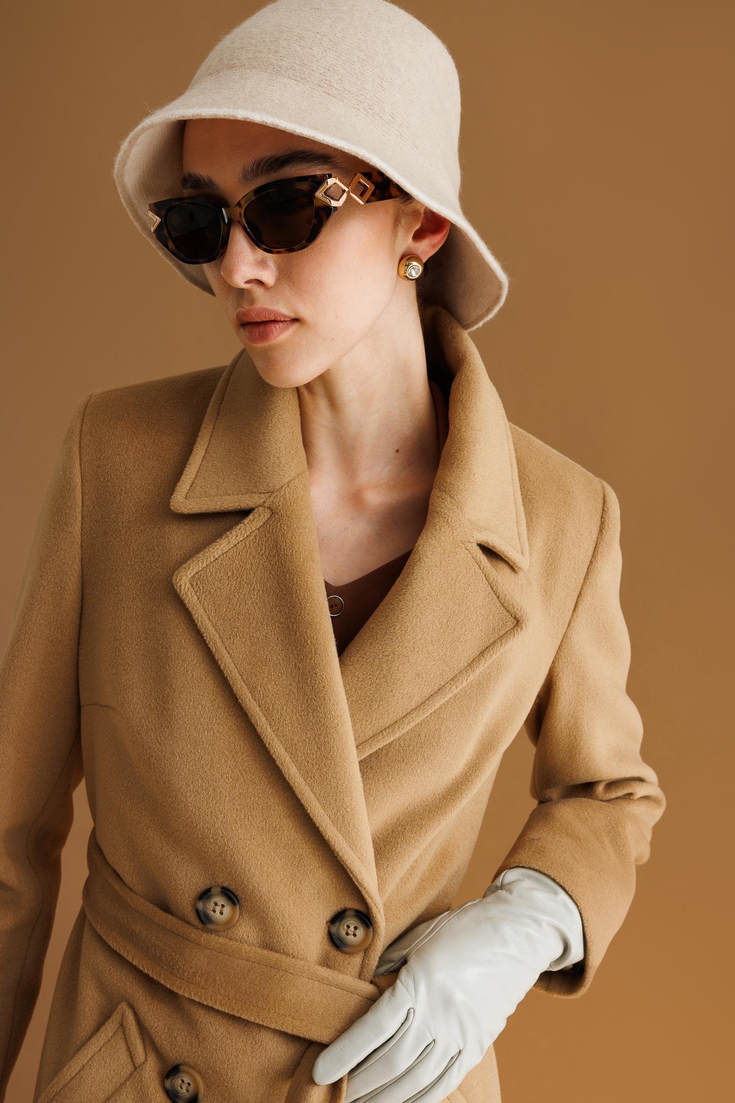 Modailgi  Kuşaklı Kruvaze Dört Düğmeli Kaban Camel