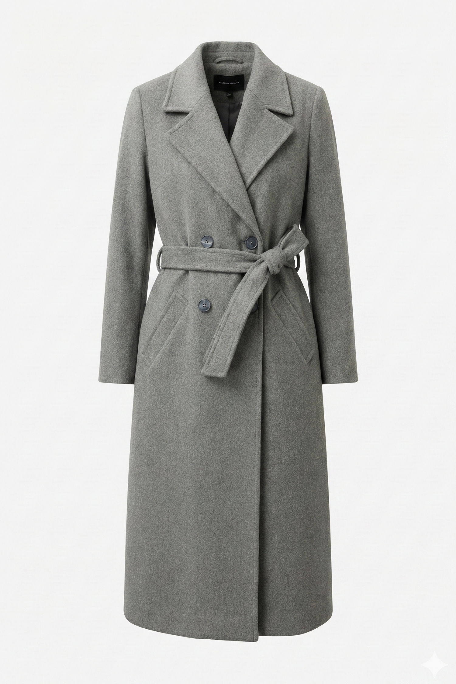 Modailgi  Kuşaklı Kruvaze Dört Düğmeli Kaban Gri