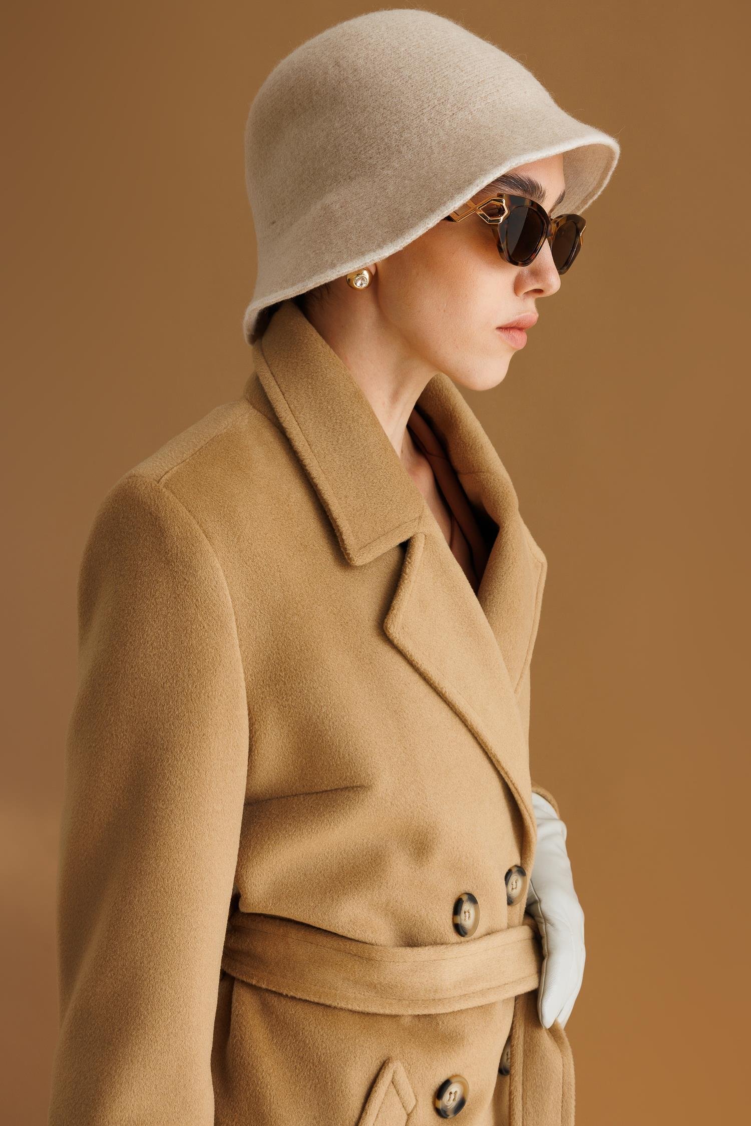 Modailgi  Kuşaklı Kruvaze Dört Düğmeli Kaban Camel