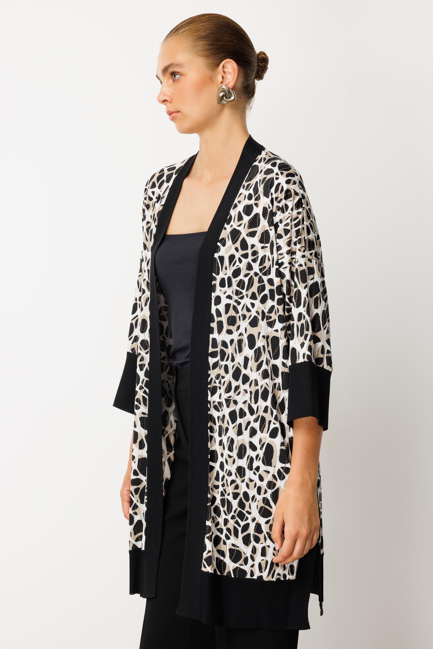 Modailgi  Leopar Desen Düğme Detaylı Ribanalı Uzun Ceket Leopar