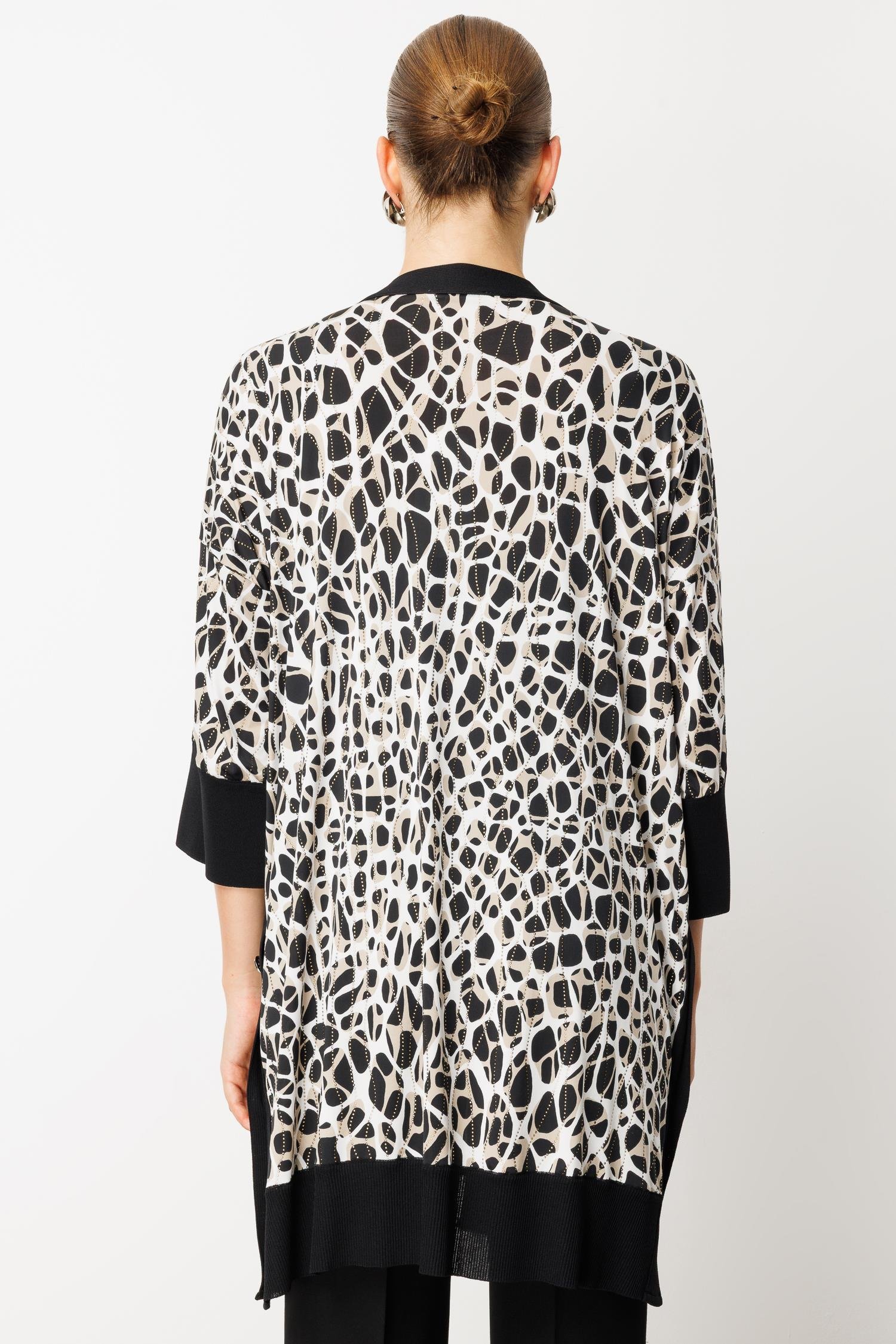 Modailgi  Leopar Desen Düğme Detaylı Ribanalı Uzun Ceket Leopar