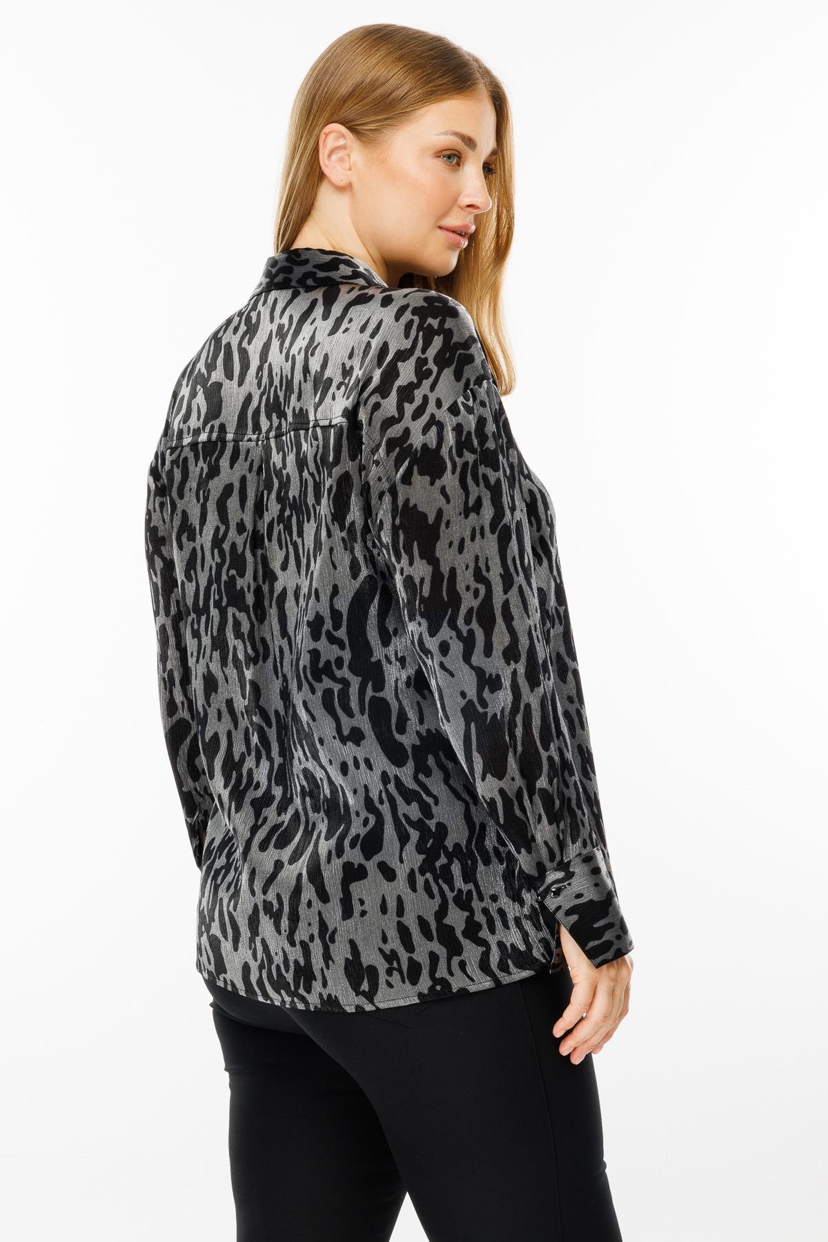 Modailgi  Leopar Desen Oversize Gömlek Antrasit