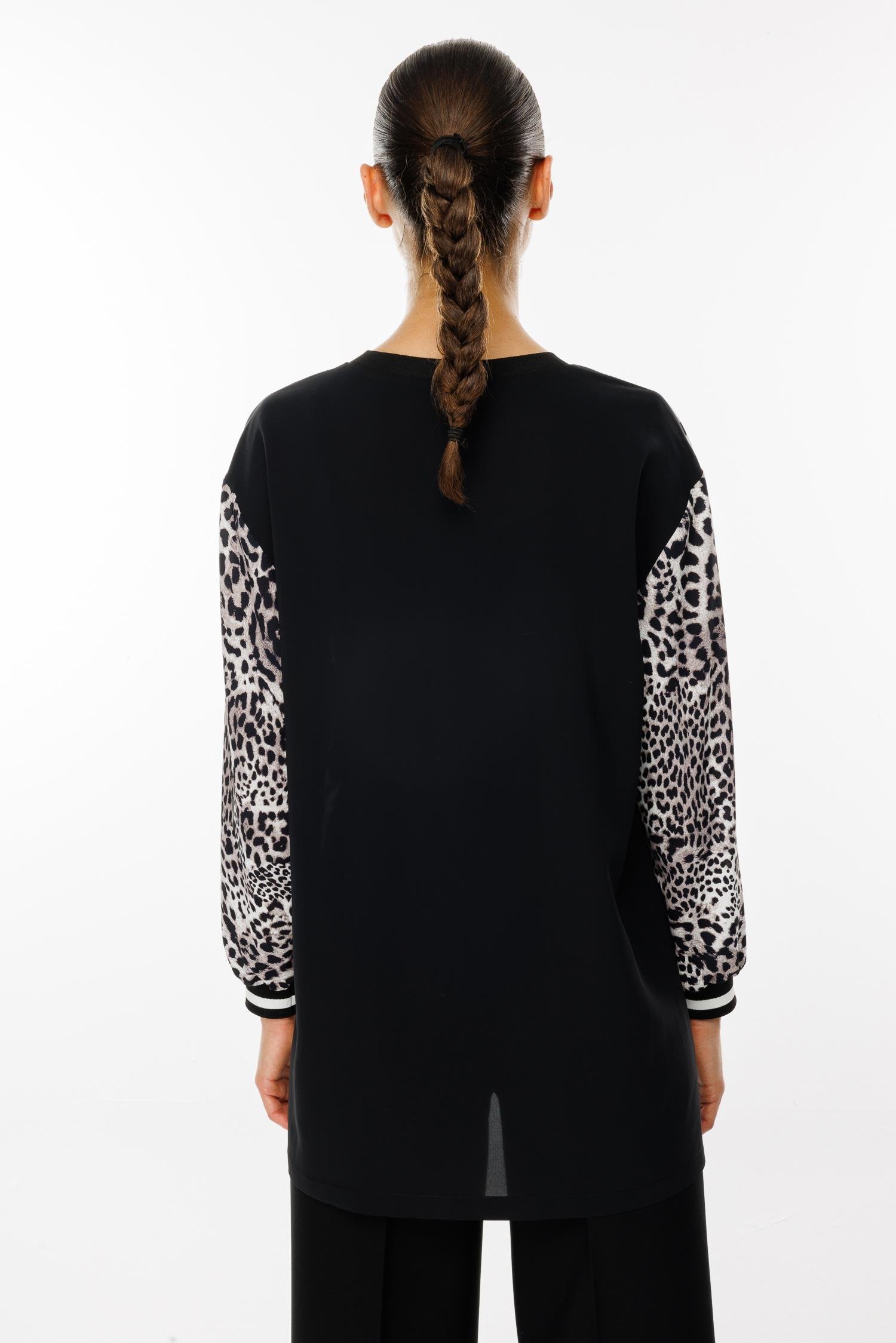 Modailgi  Leopar Desen Sıfır Yaka Tunik Siyah