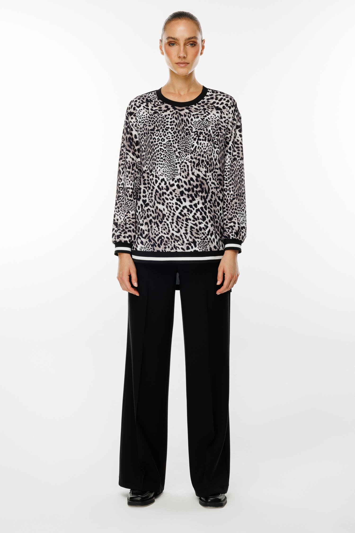 Modailgi  Leopar Desen Sıfır Yaka Tunik Siyah