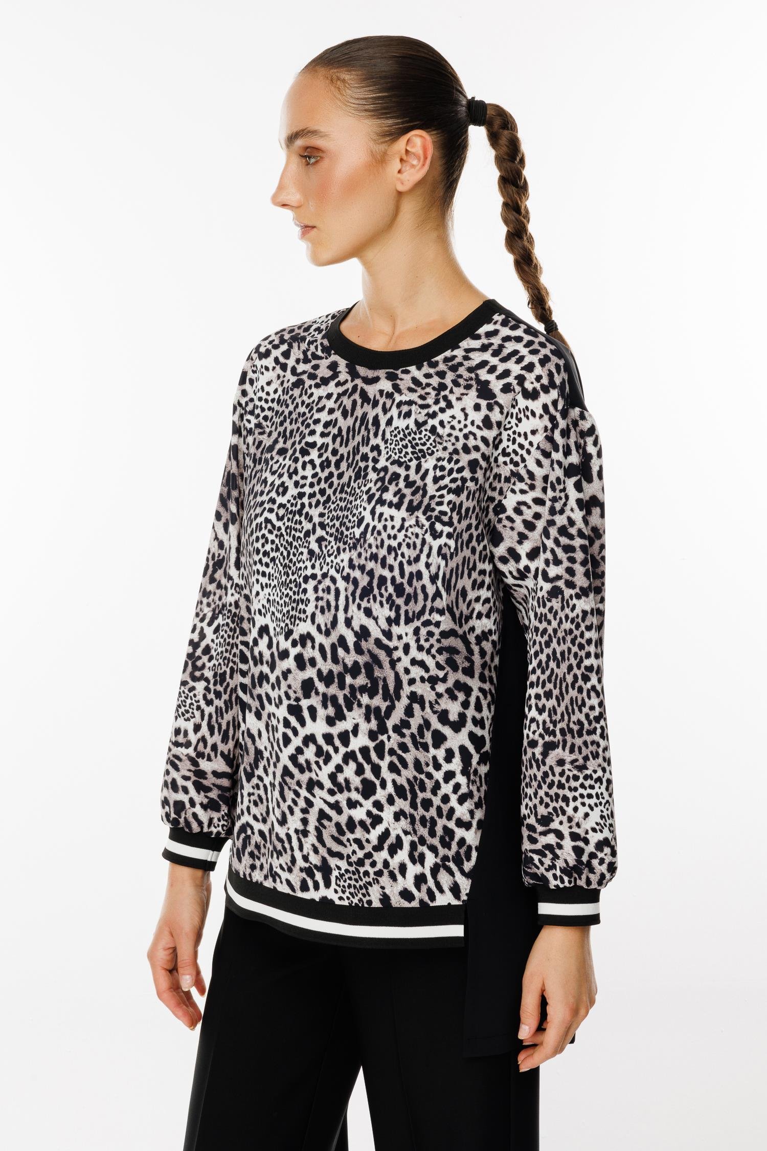 Modailgi  Leopar Desen Sıfır Yaka Tunik Siyah