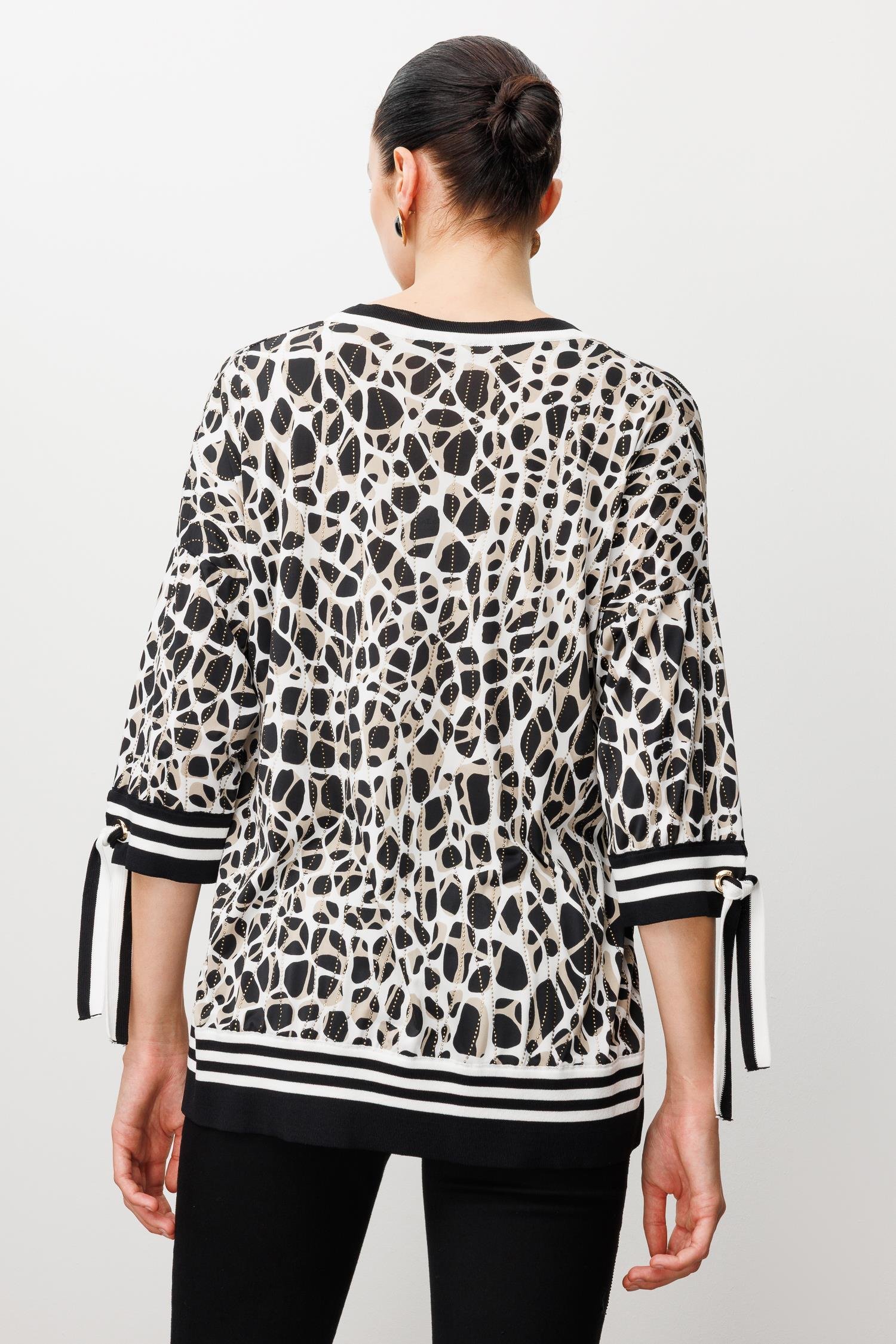 Modailgi  Leopar Desen V Yaka Kol Manşeti Bağcıklı Ribanalı Bluz Leopar